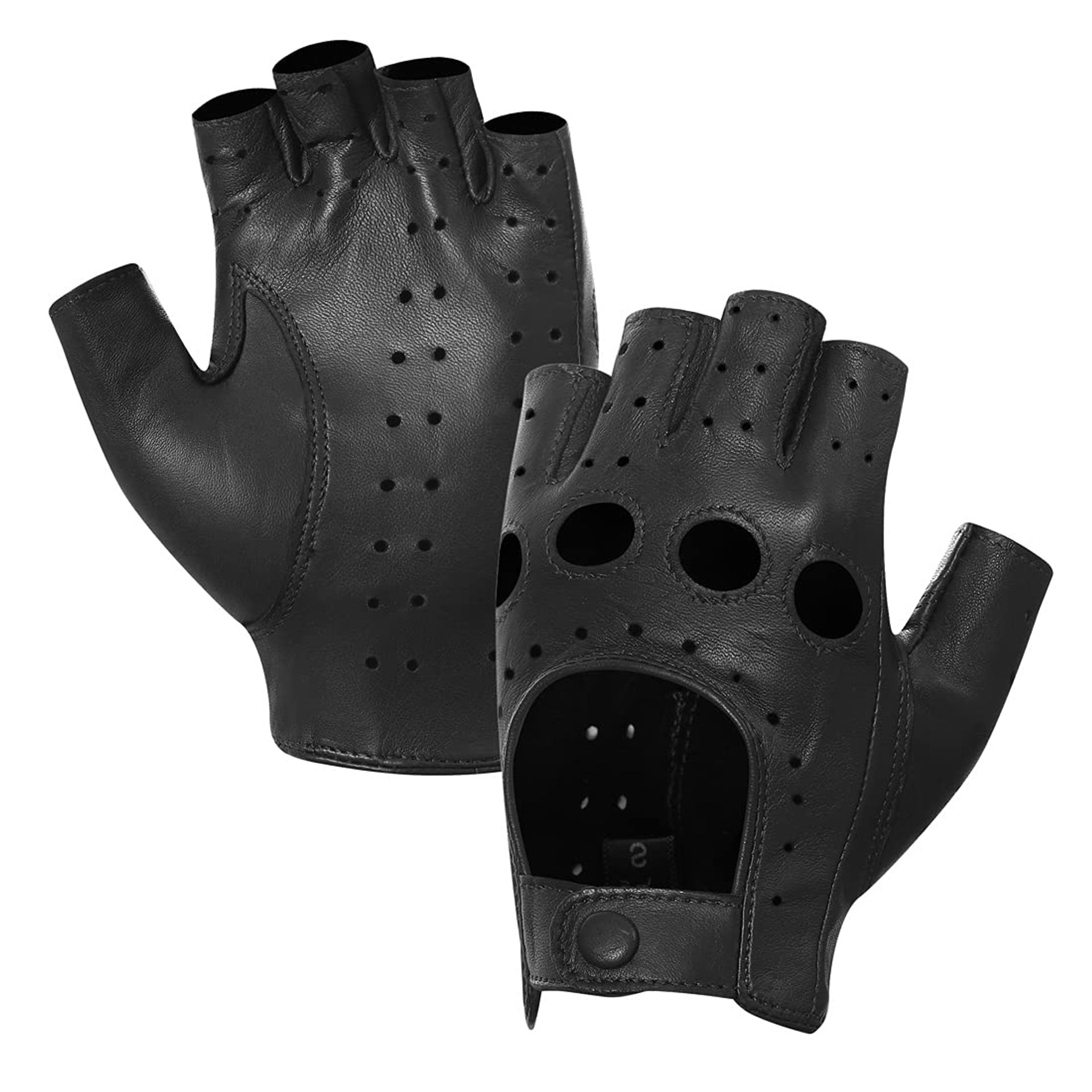 Women's Lambskin Leather Fingerless Driving Gloves Unlined Half Finger Design - Black XL