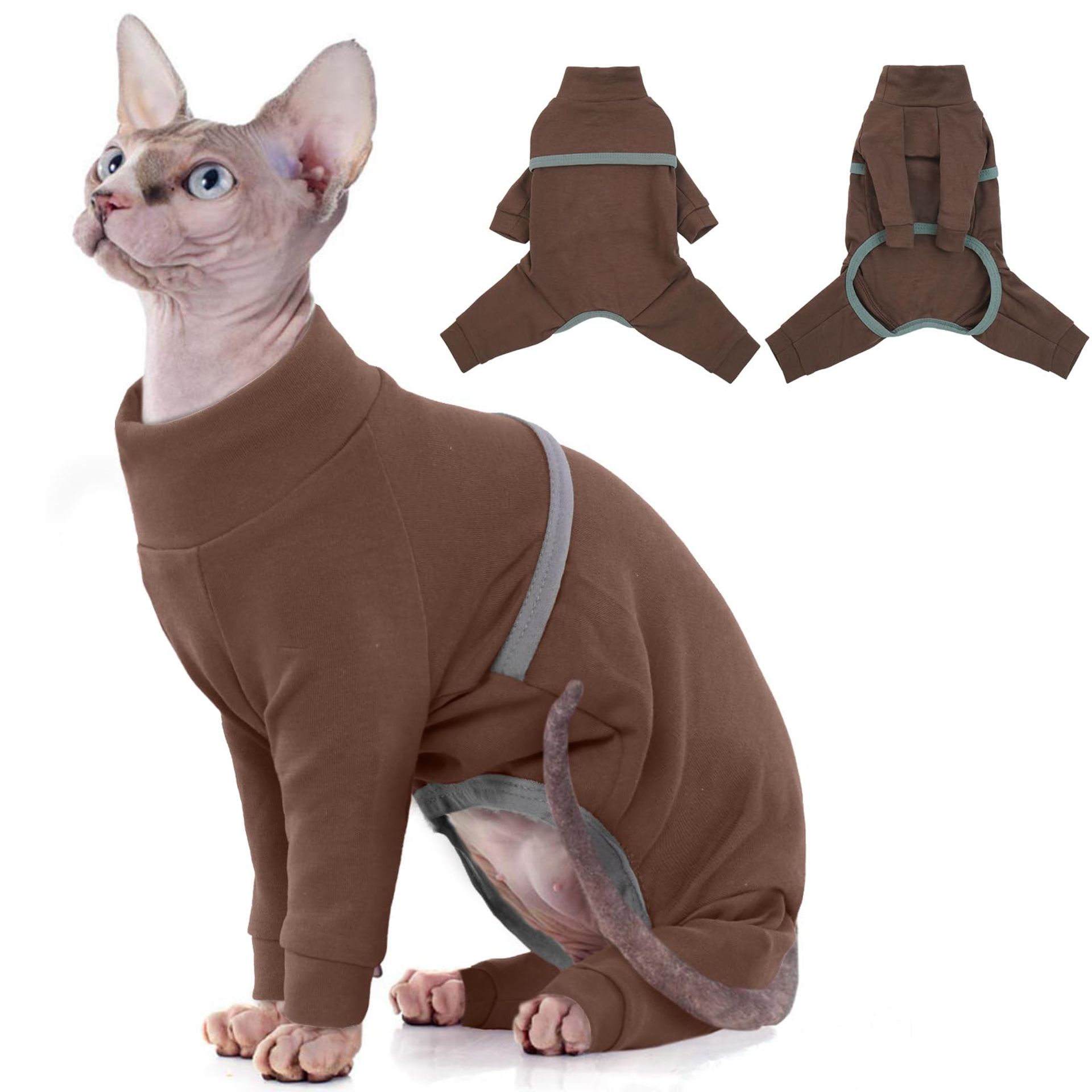Sphynx Cat Jumper Soft Breathable Warm Sweater Pyjamas for Hairless Breeds - Brown XX-Large