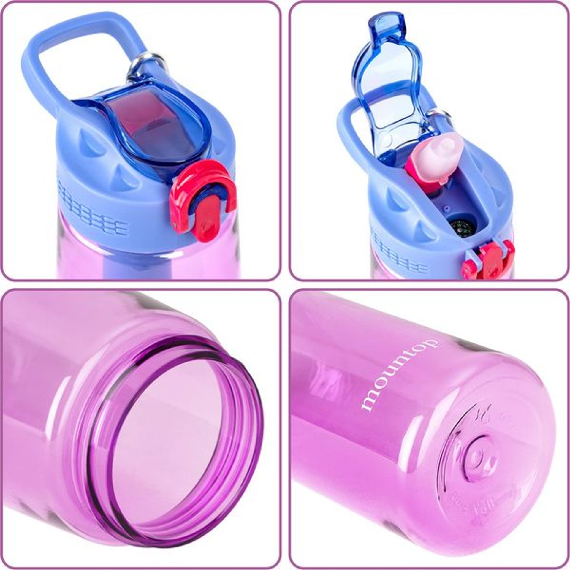Mountop Bouteille Filtrante 650ml – 2 étapes, Charbon Actif + Membrane Fibres Creuses, BPA-free, Avec Paille Et Mousqueton – Rando, Camping, Voyage