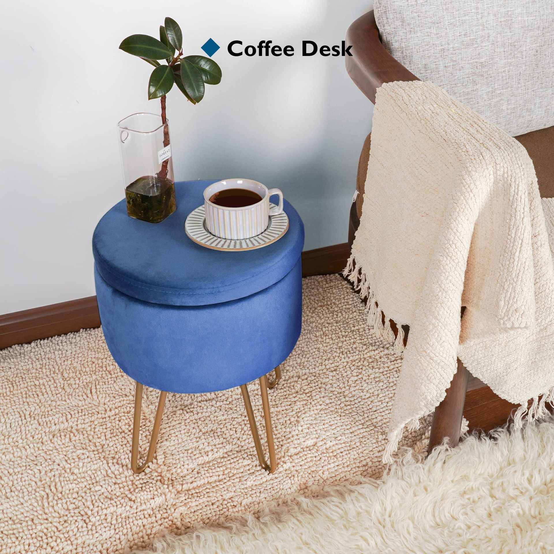 blue lace for dress Blue Velvet Dressing Table Stool - Handmade & Customizable main image 1