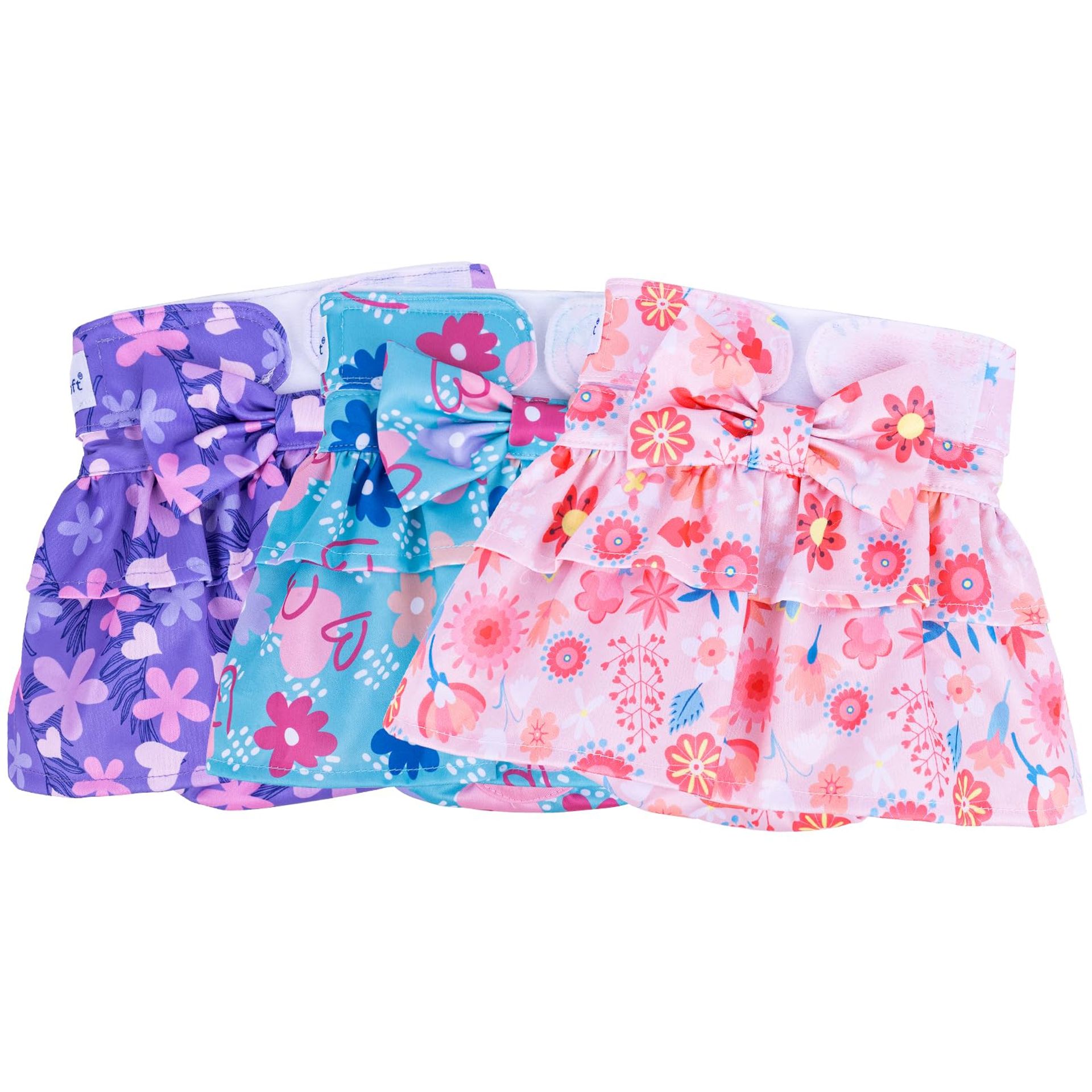 Dog Nappies Female Washable Reusable Season Pants 3 Pack Super Absorbent with Cute Floral Design - Floral M