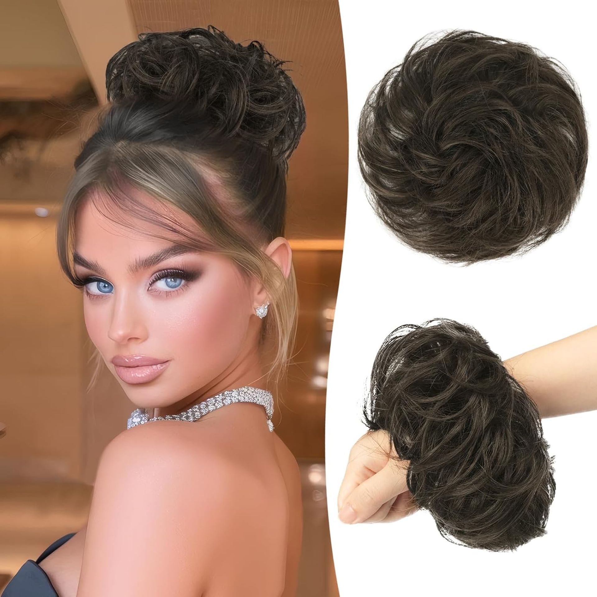 Messy Bun Hair Piece 100% Real Human Hair Scrunchie Chignon Extension for Natural Updo Styles - Dark Blonde 1 Count