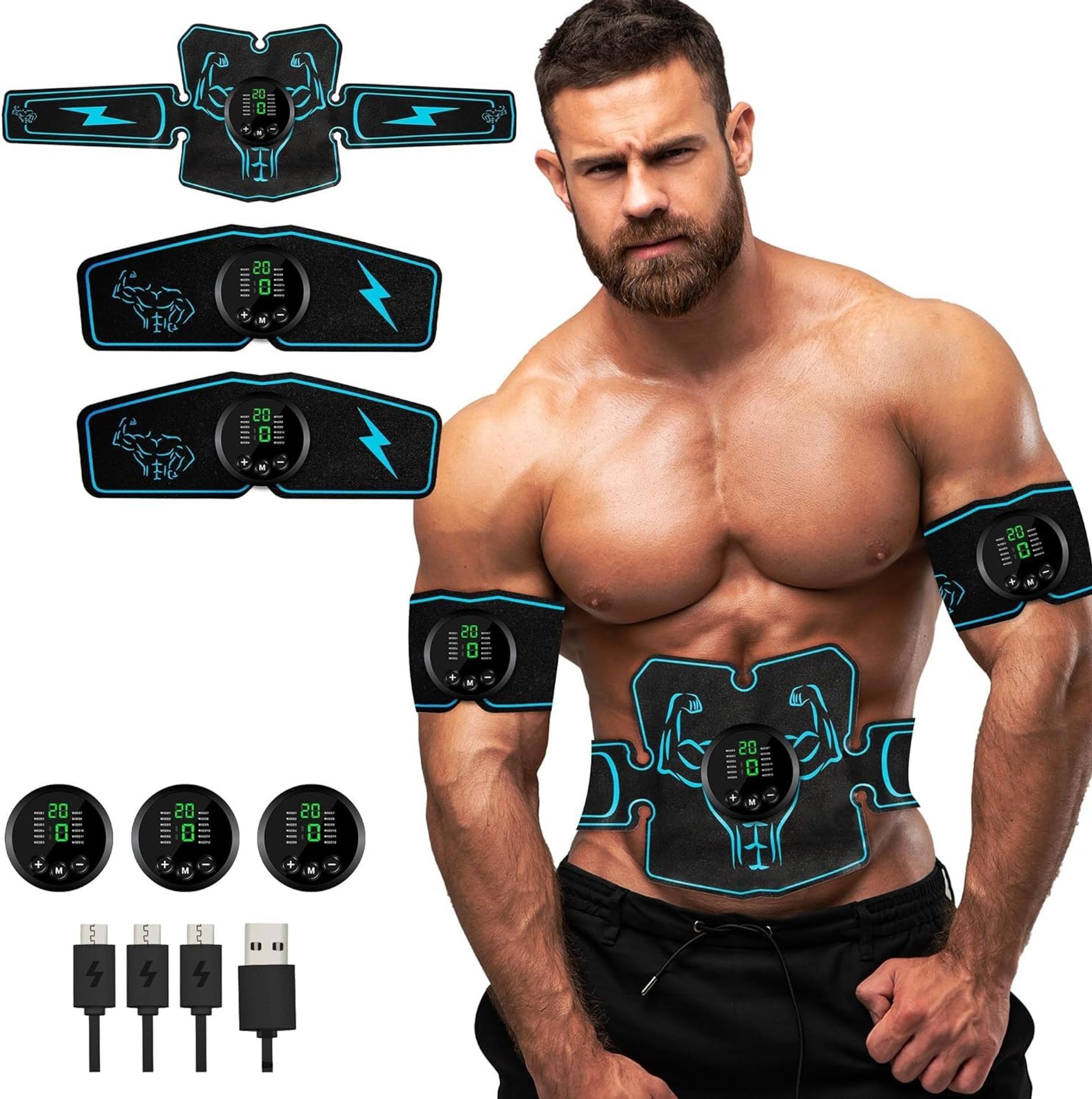 EMS Muscle Stimulator Ab Trainer USB Rechargeable Fitness Equipment for Abdomen, Arms & Legs - Blue M