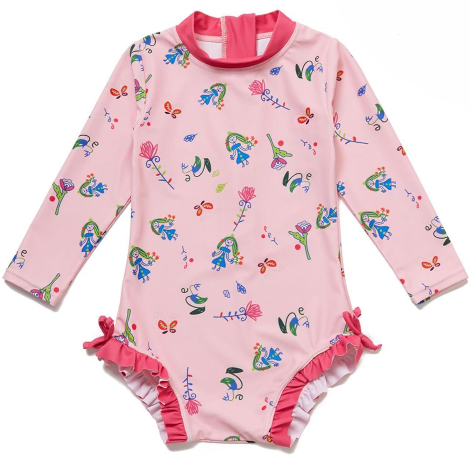 Baby Girls One Piece Swimsuit with UPF 50+ Sun Protection, Long Sleeves & Eco-Friendly Fabric - Pink 6-9 Months