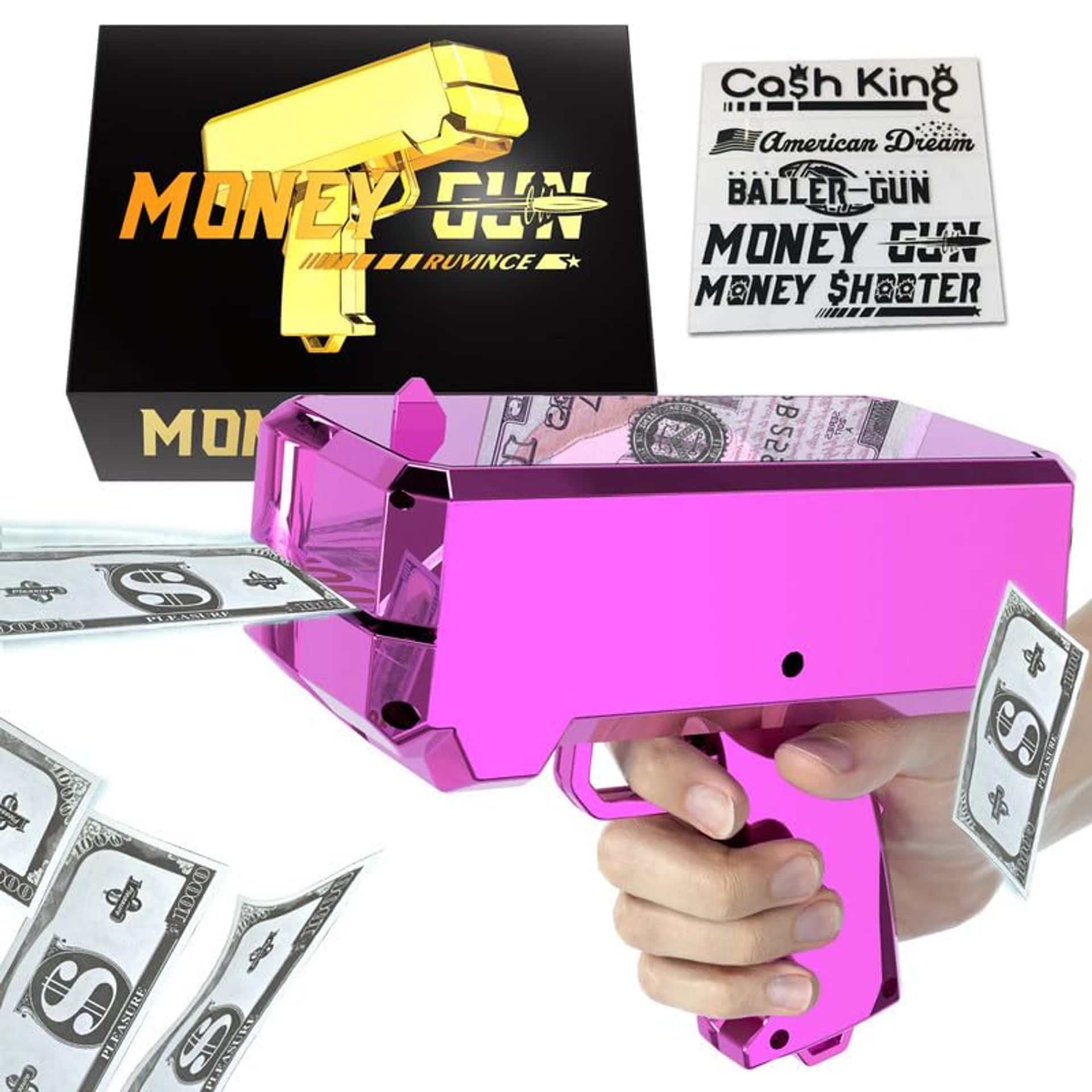 Money Gun Shooter Prop Make It Rain Cash Blaster for Parties, Games & Movies - Pink Small