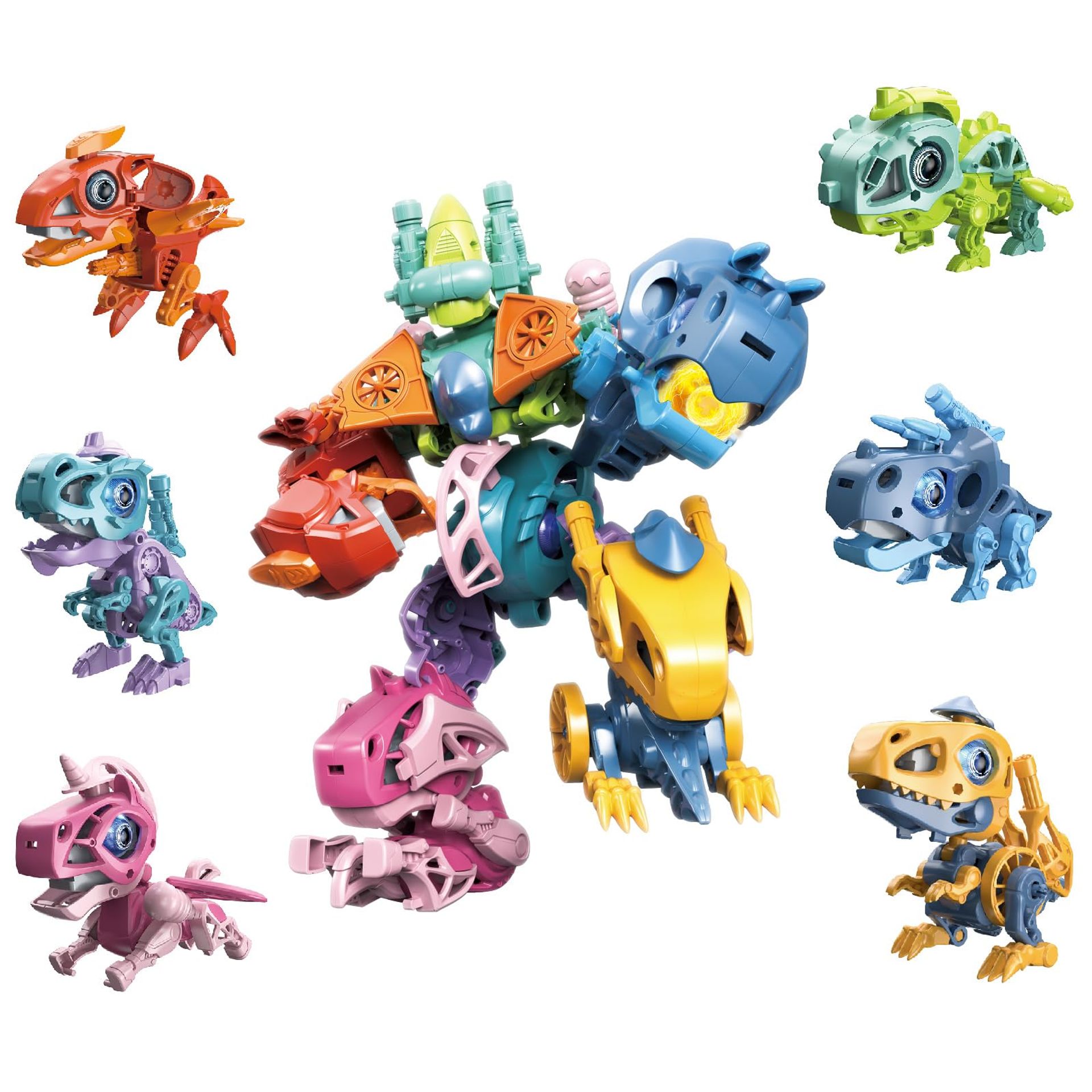 6-in-1 Transforming Robot Dinosaur Action Figure with Vehicle & Robot Combo Toy for Kids 5-9 - Mixcolour ECX2303-2