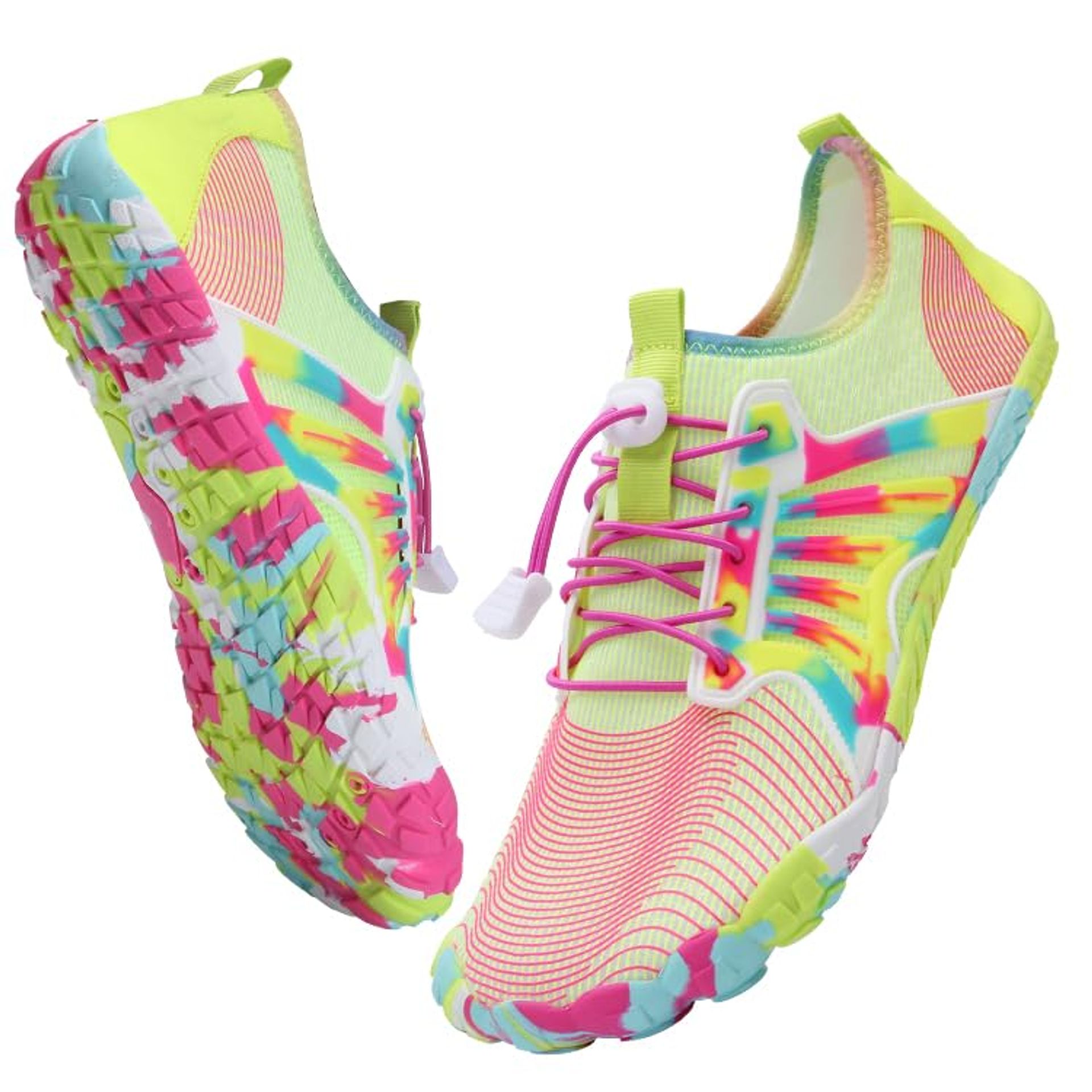 Men's & Women's Water Shoes Barefoot Aqua Swim Hiking Quick-Dry Non-Slip Soles - Yellow Pink UK 6.5