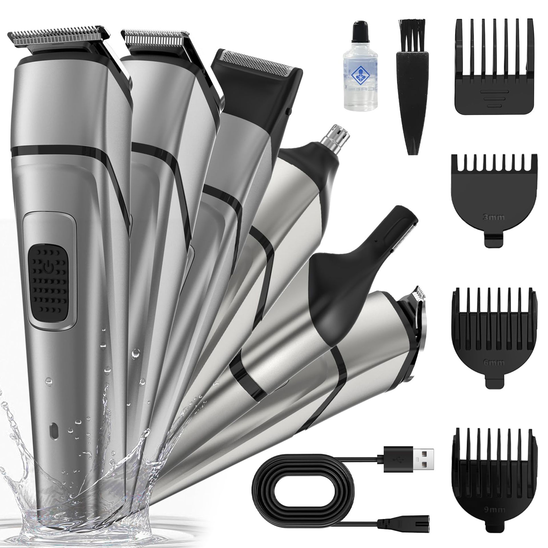 Men's Electric Body Hair Trimmer Cordless Grooming Kit with LED Light and Charging Dock - Grey LFQ-6023
