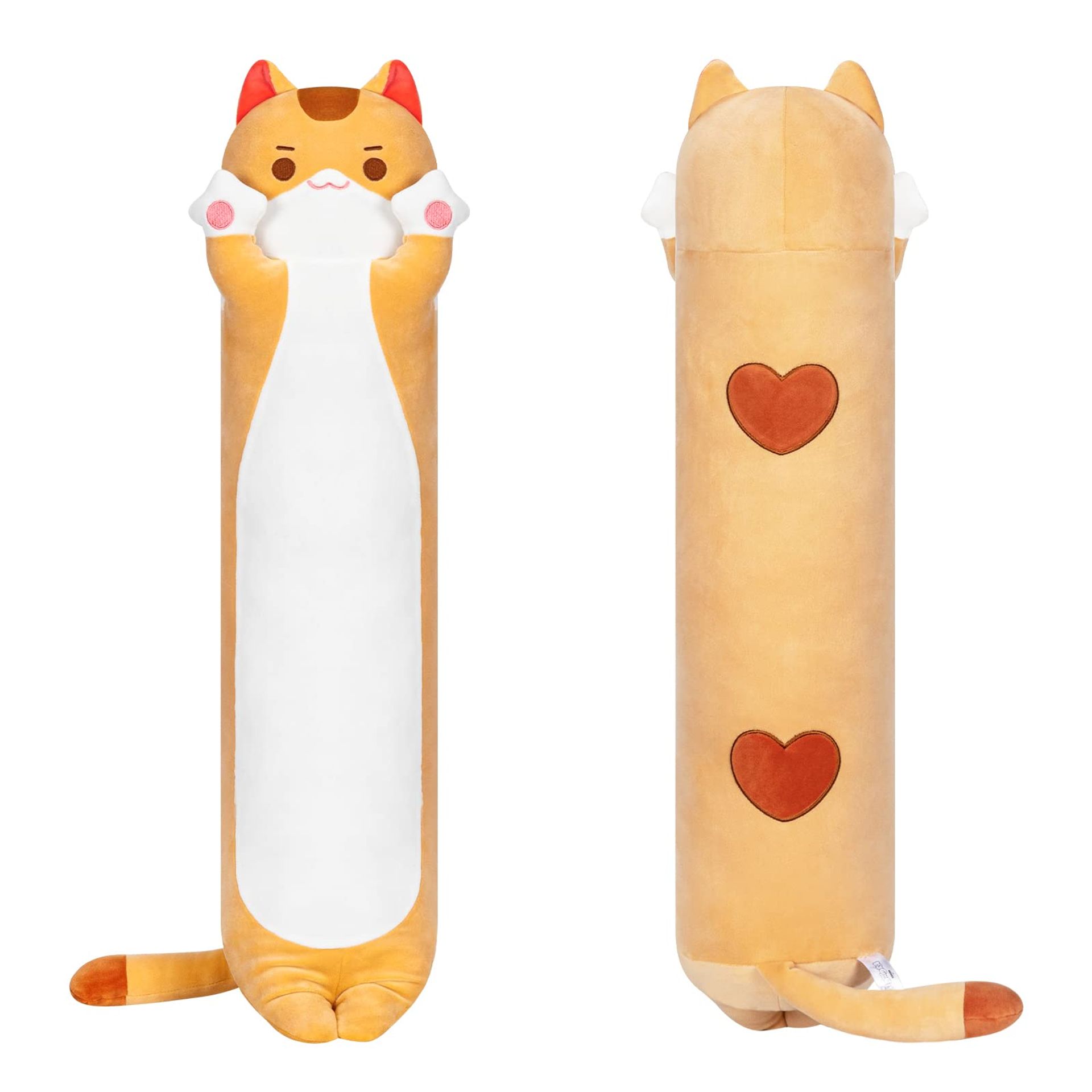 36in Long Cat Plush Pillow Squishy Soft Toy - Cute Brown Kitty Body Cushion for Kids & Adults