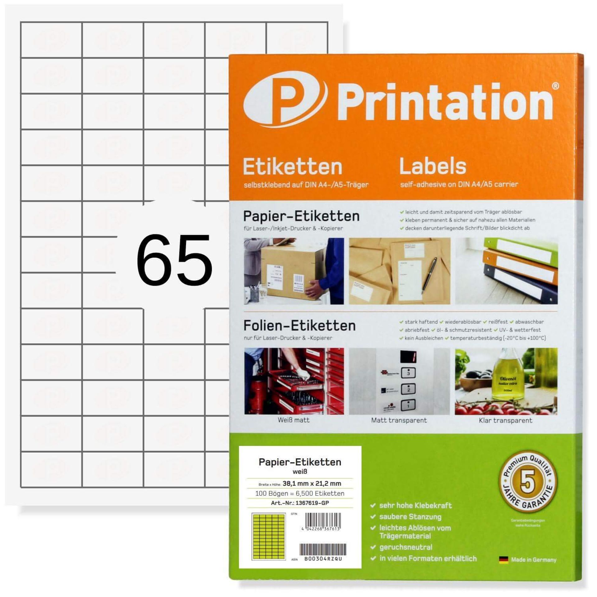 Printable Small Sticky Labels 1625 Mini A4 Sheets for Laser & Inkjet Printers - White 38.1x21.2mm