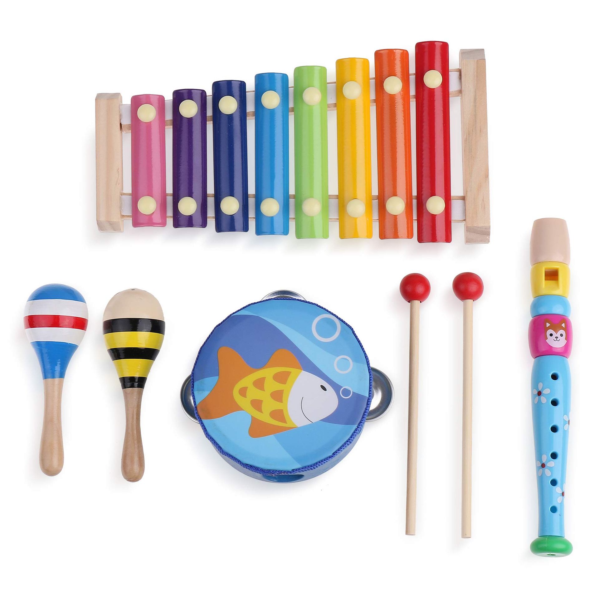 Kids Wooden Musical Instrument Set 6pcs with Carrying Case – Music Education Toys for Toddlers to Encourage Rhythm, Creativity & Learning
