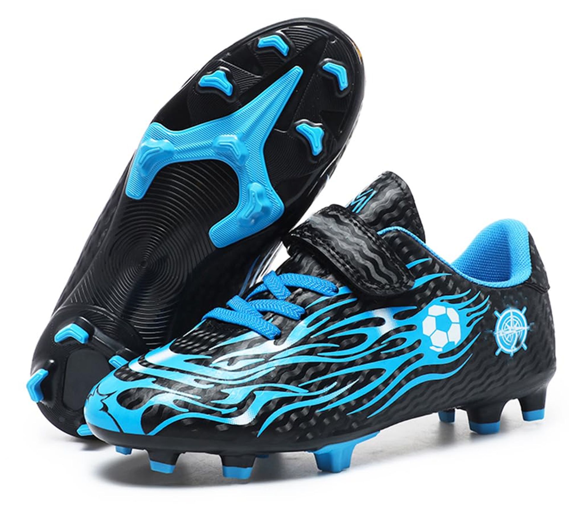 Kids Football Boots FG/AG Soccer Trainers Cleats for Boys & Girls - Black Blue Size 1