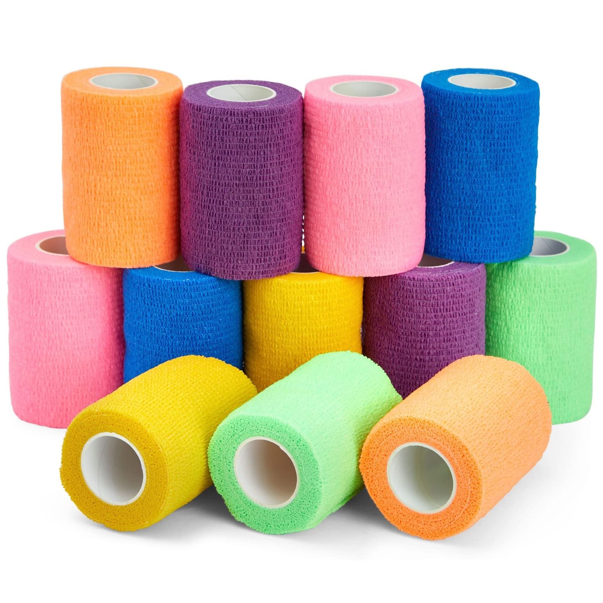 Pack of 12 Assorted Colour Vet Wraps - Cohesive Bandage Rolls for Pets, 3x66.9 inches, Juvale