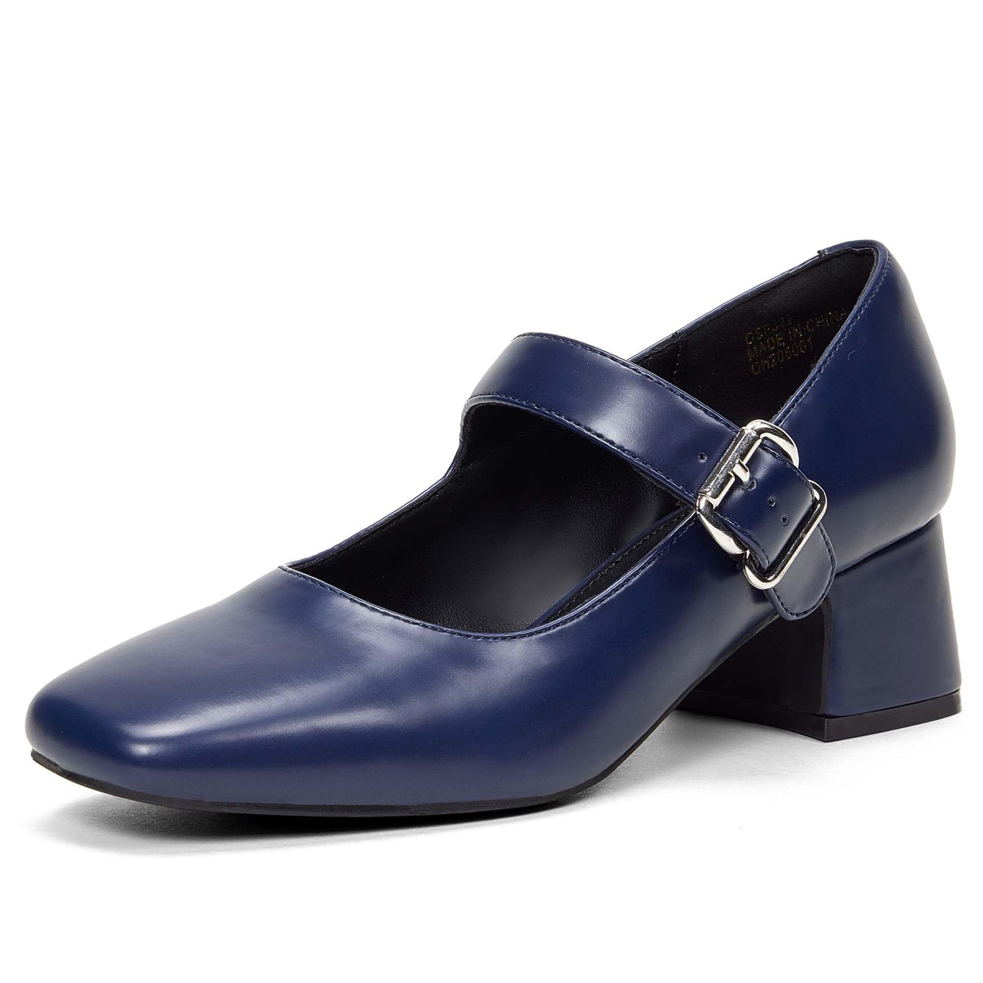 Women's Mary Jane Block Heel Shoes – 2 Inch Low Chunky Heels, Square Toe, Ankle Strap Dress Pumps for Office, Church & Events - Navy Blue