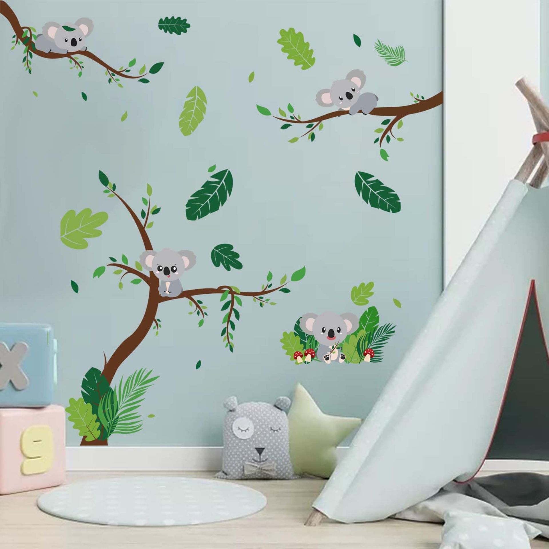 Amimagen Koala and Tree Branch Wall Stickers - Forest Baby Jungle Animals Wall Decals - Nursery Kids Girls Boys Room Daycare Playroom Classroom Wall Decor