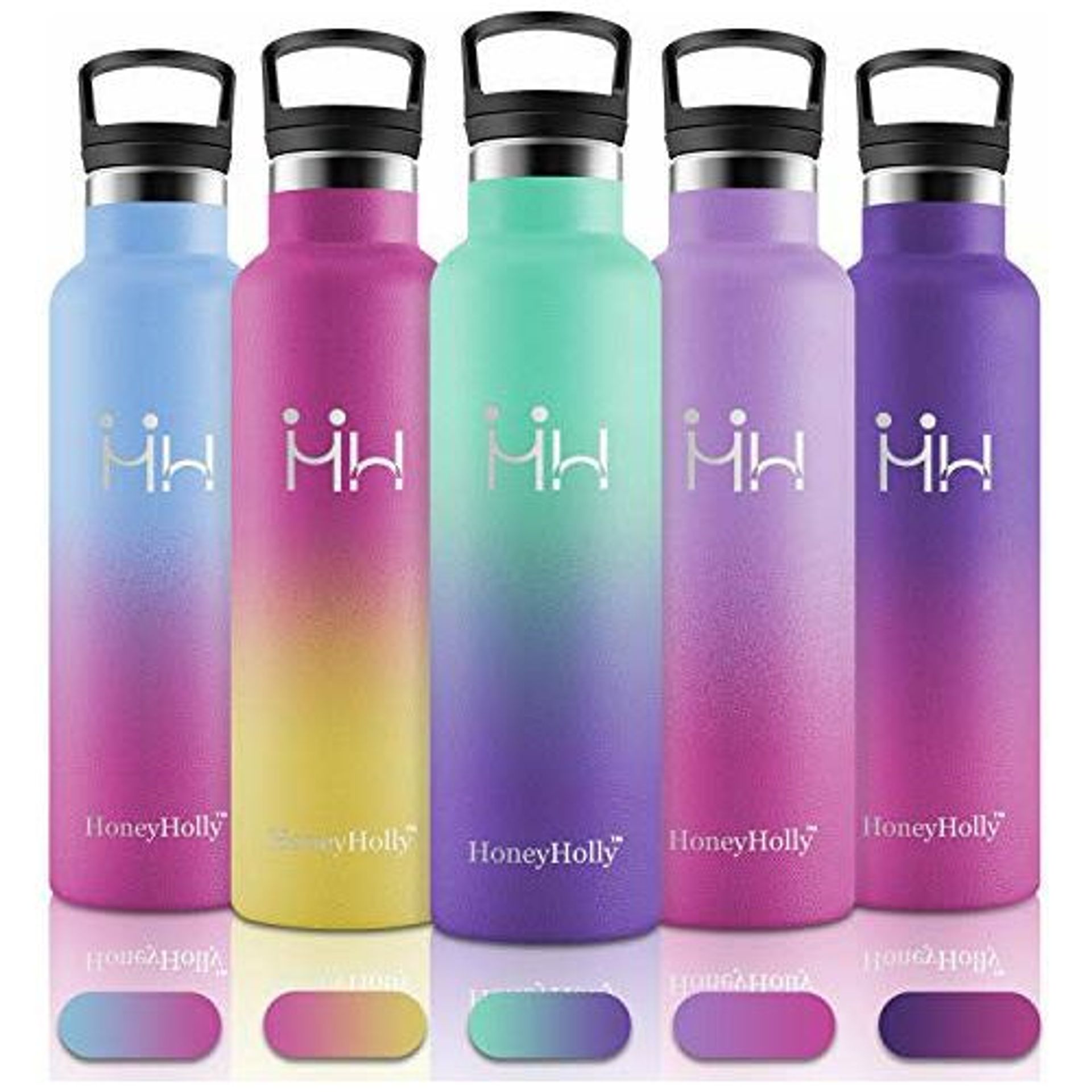 Gourde Isotherme Réutilisable HoneyHolly 500 Ml - Sans BPA, Acier Inoxydable, Maintient Froid 24h/chaud 12h, 2 Bouchons - 9