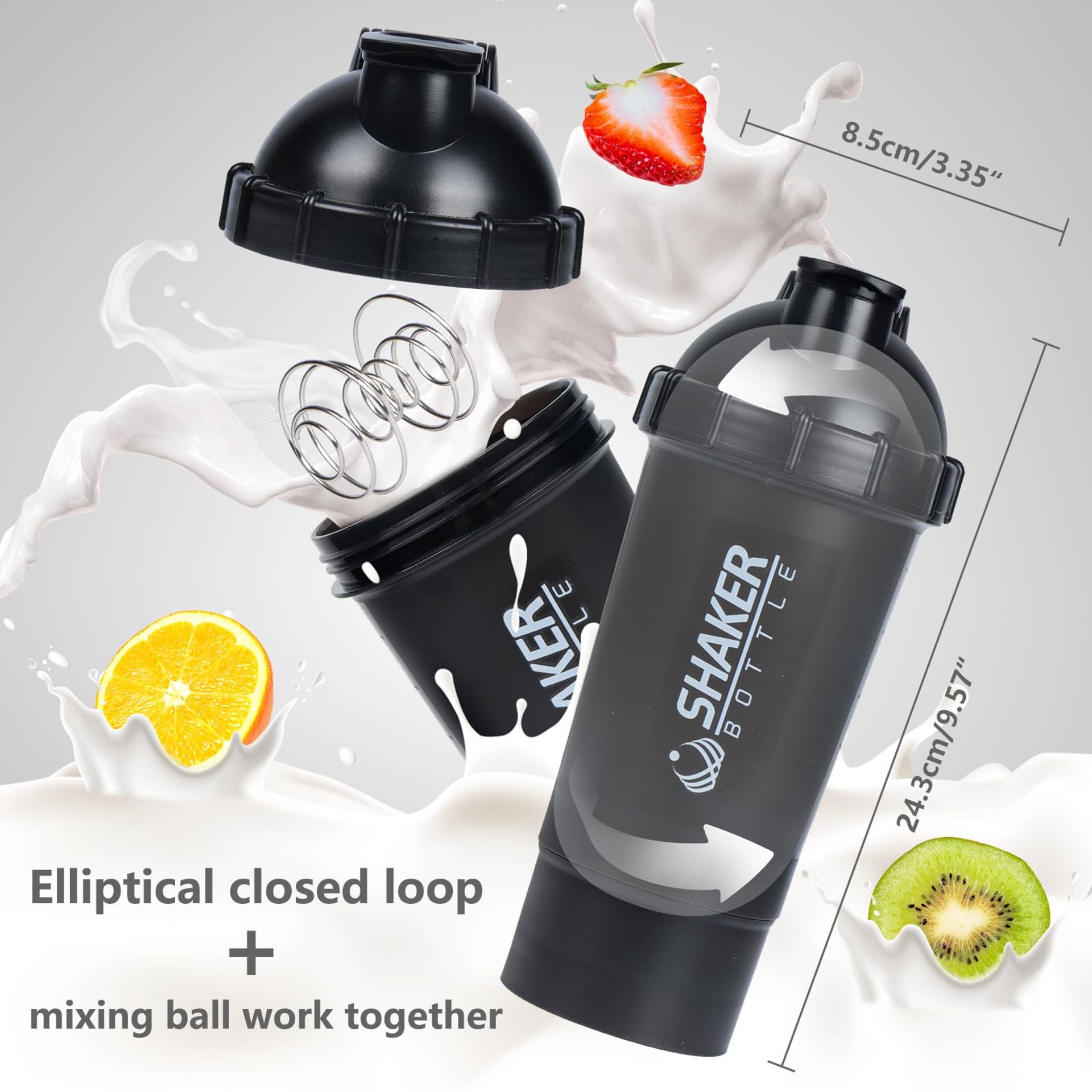 Portable Protein Shaker Cup With Powder Storage Container 500ml Mixer