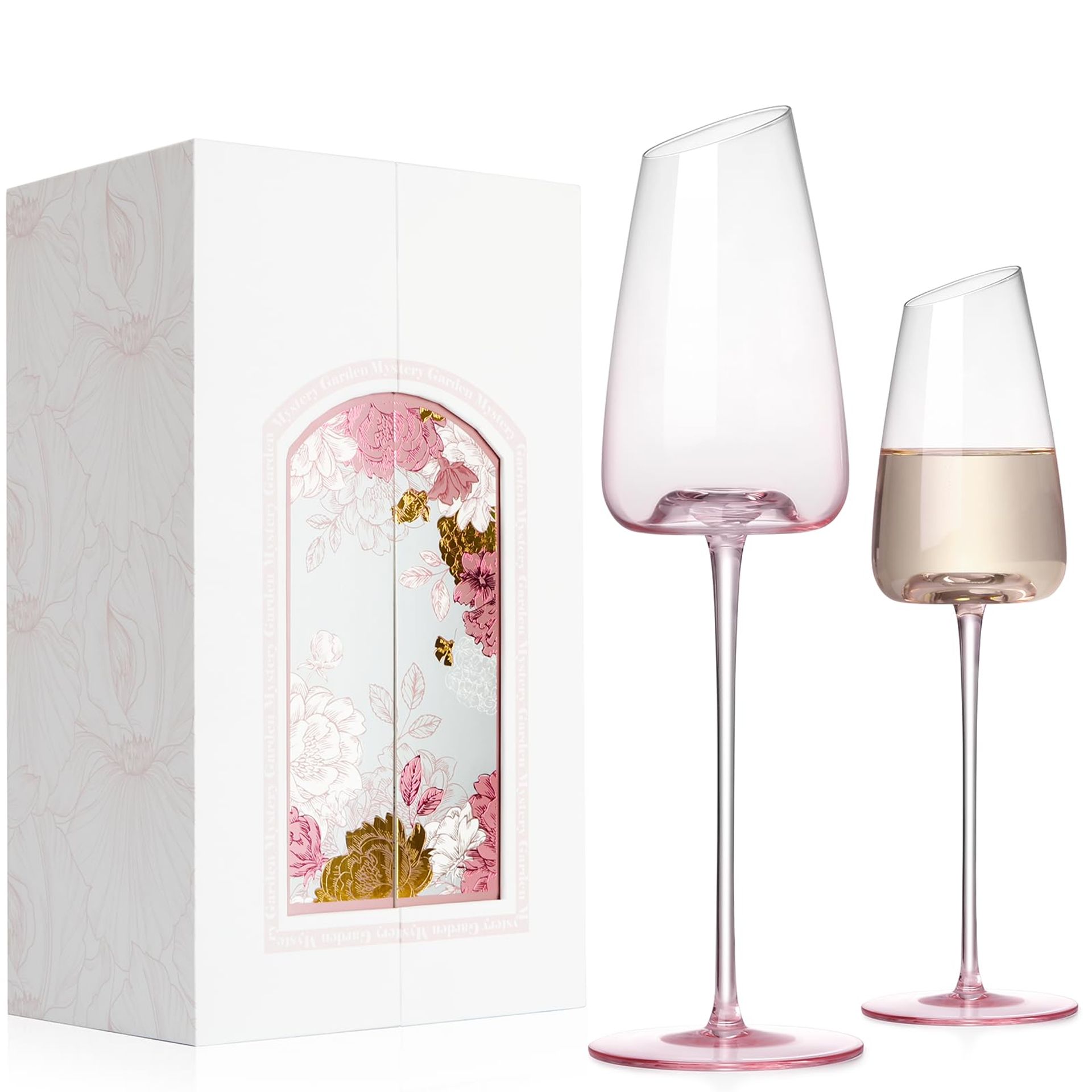 Elegant Pink Champagne Flutes - Handmade Clear Glass for Wedding, Anniversary Celebrations - Spring Refresh