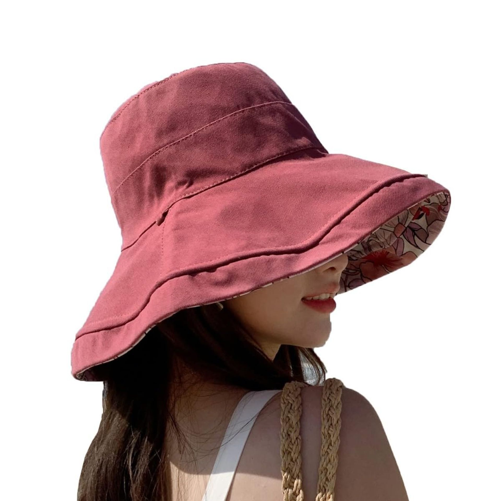 Women's Reversible Bucket Hat UPF 50+ UV Protection Foldable Summer Beach Hat - Red One Size Floppy