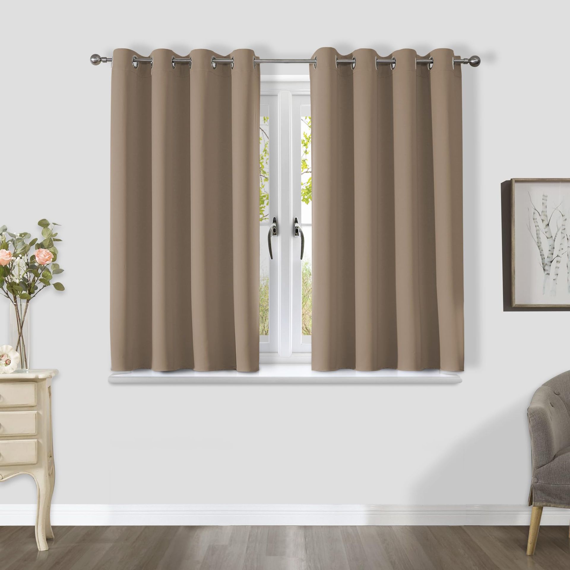 Blackout Curtains Thermal Insulated Eyelet Panels Soundproof for Bedroom & Living Room - Khaki W46 x L72 (2 Panels)