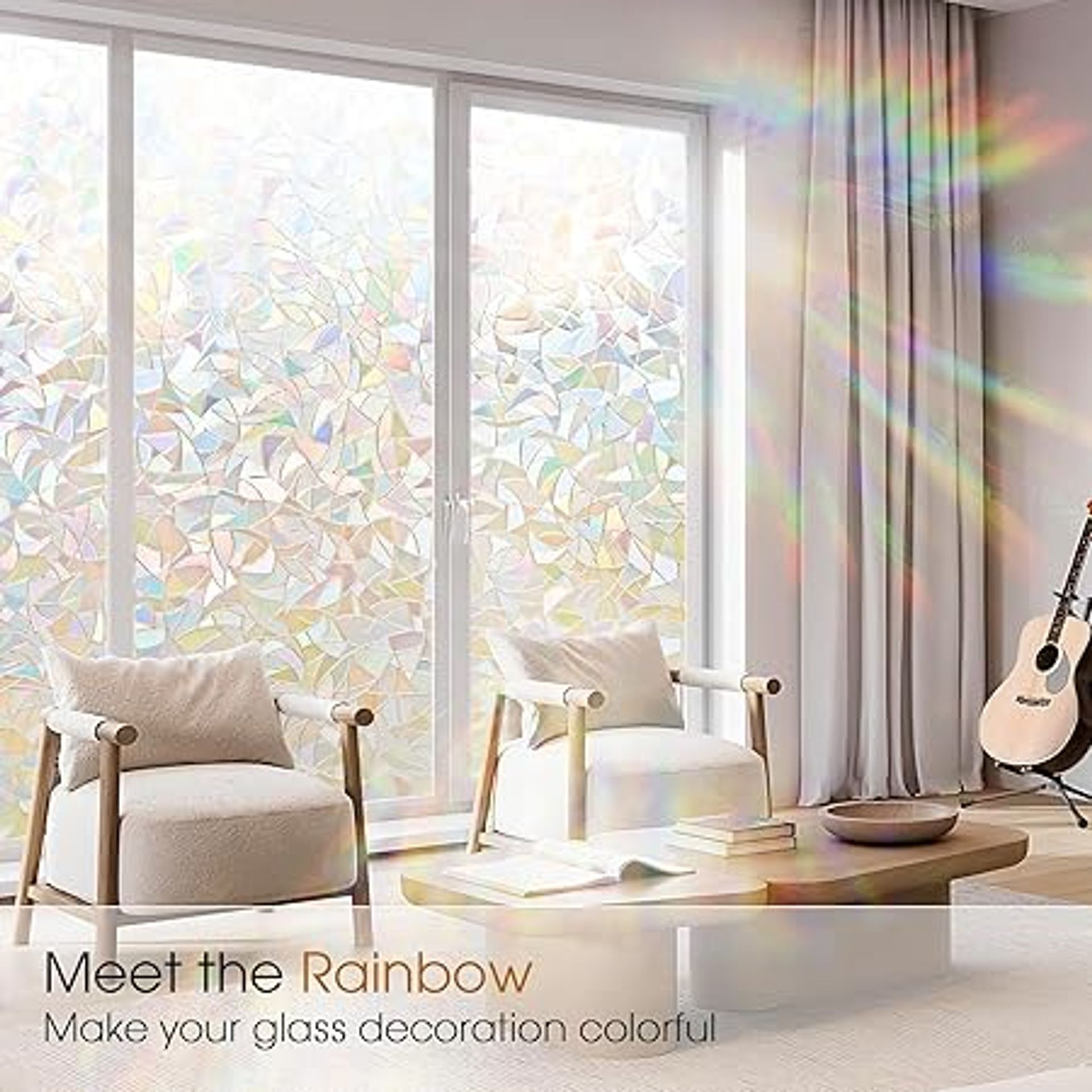 Beautysaid Rainbow Window Film Privacy: 3D Stained Glass Window Film, No-