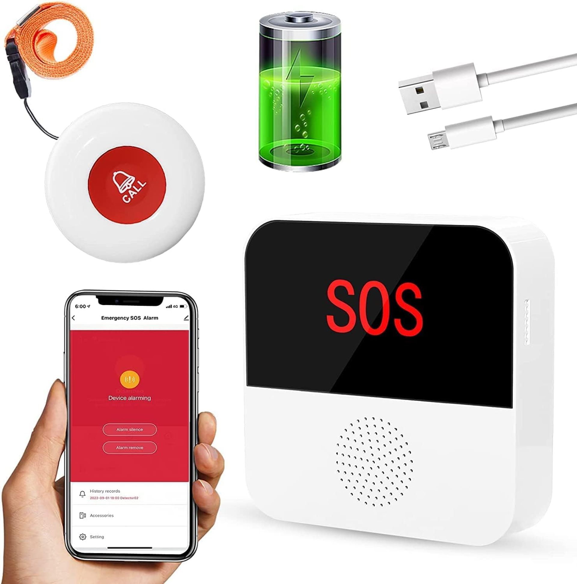 WiFi Smart Wireless Caregiver Pager Panic Alarm Rechargeable Call Button Linked To Phone TY06 - White