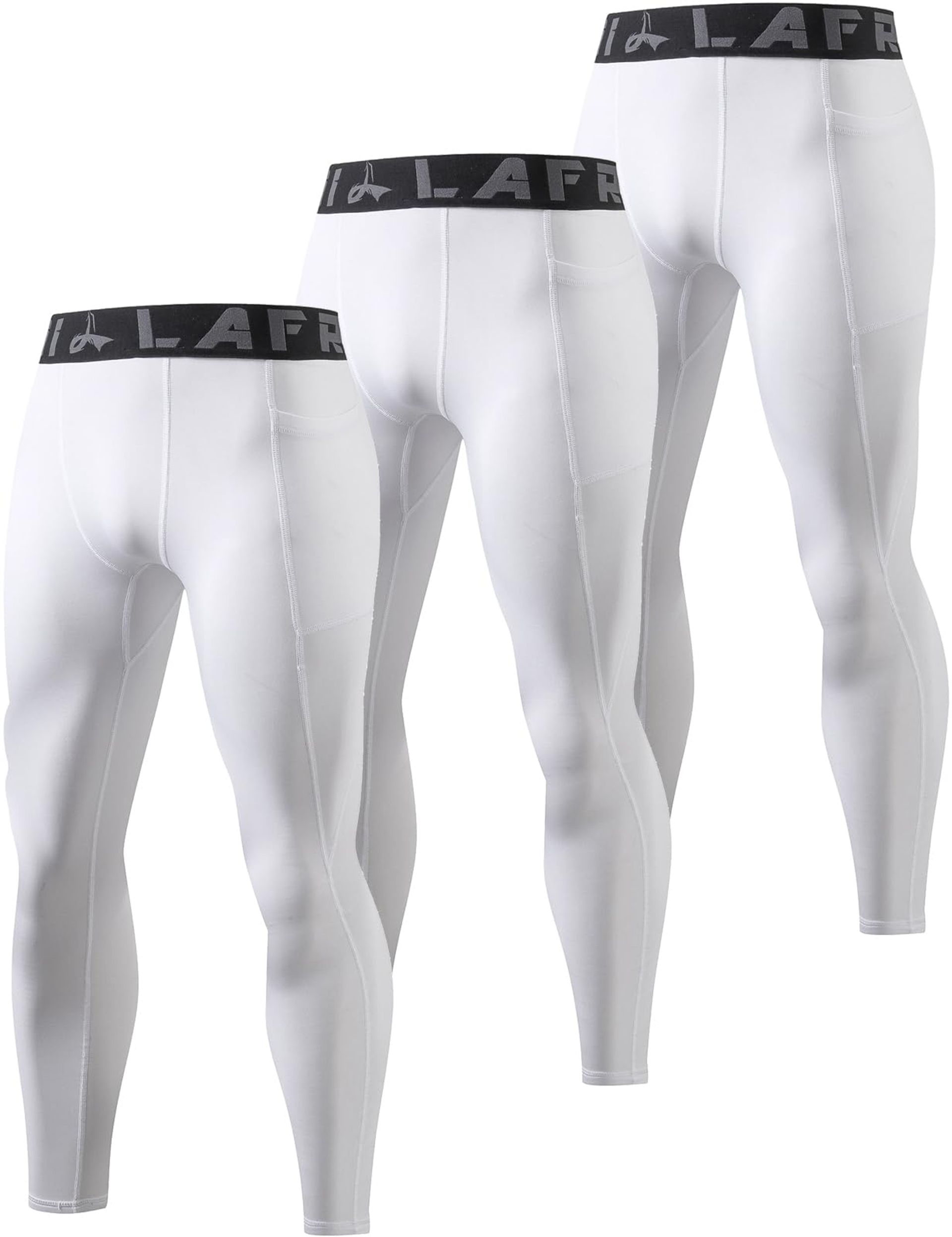 Men's Thermal Compression Leggings 3-Pack with Pocket - White Large