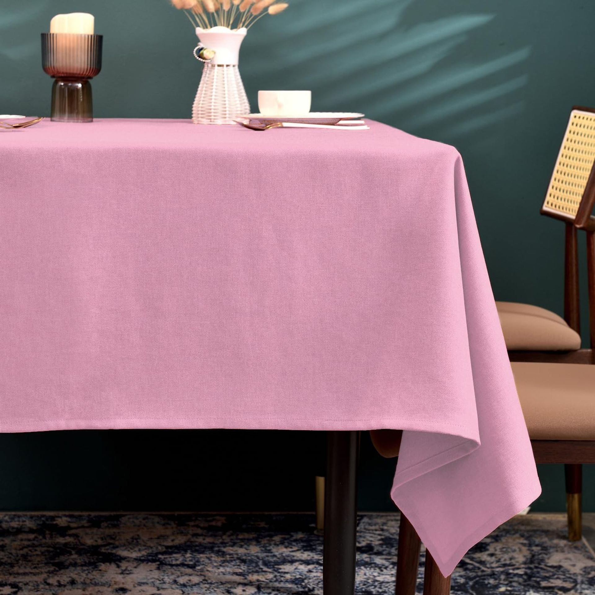 Wipe Clean Rectangular Tablecloth, Waterproof & Washable Cover for Kitchen, Dining & Parties – Pink 145x300cm