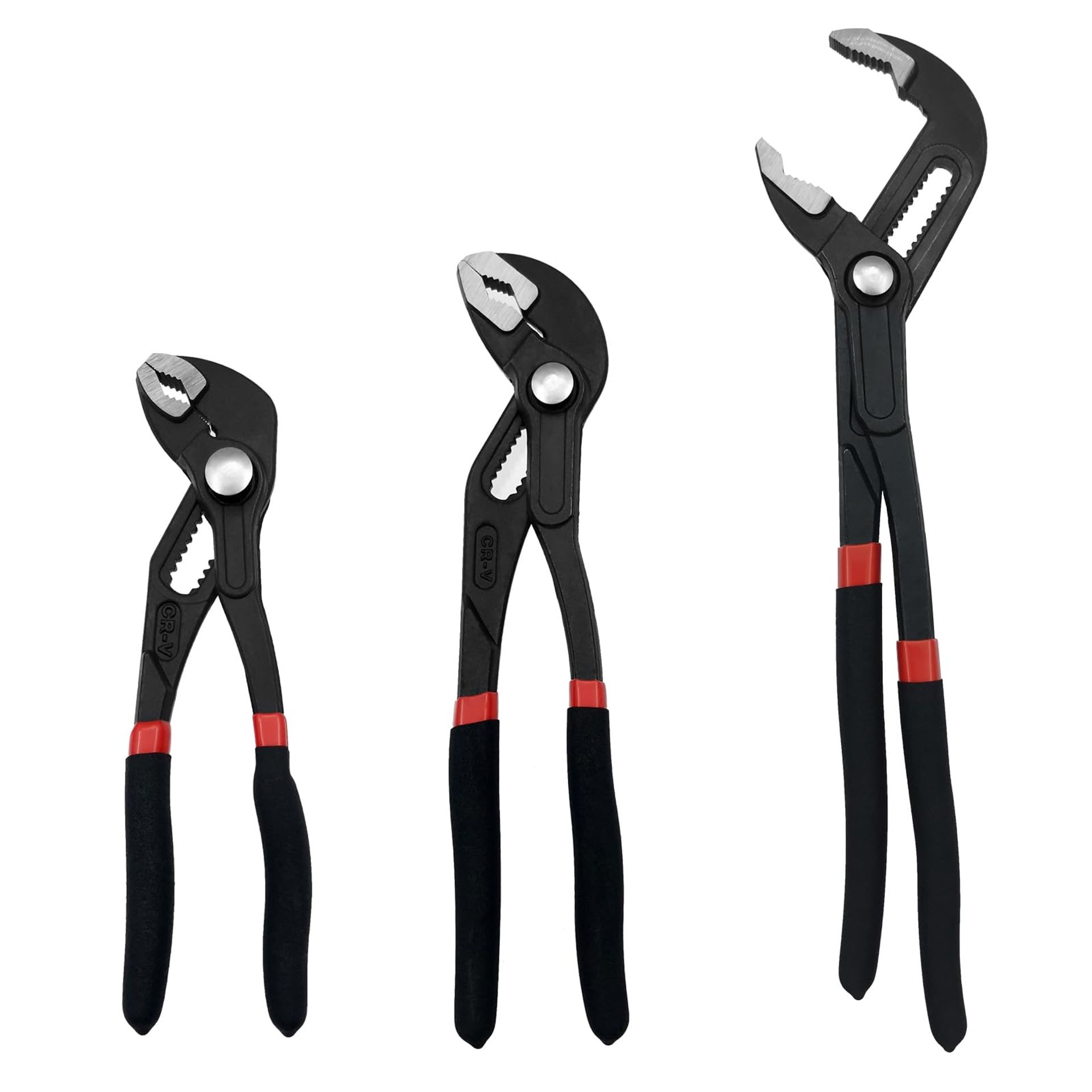 3-Piece Groove Joint Pliers Set with Adjustable V-Jaw Tongue Design - 7, 10 & 12 Inch Heavy Duty Water Pump Pliers for DIY & Plumbing