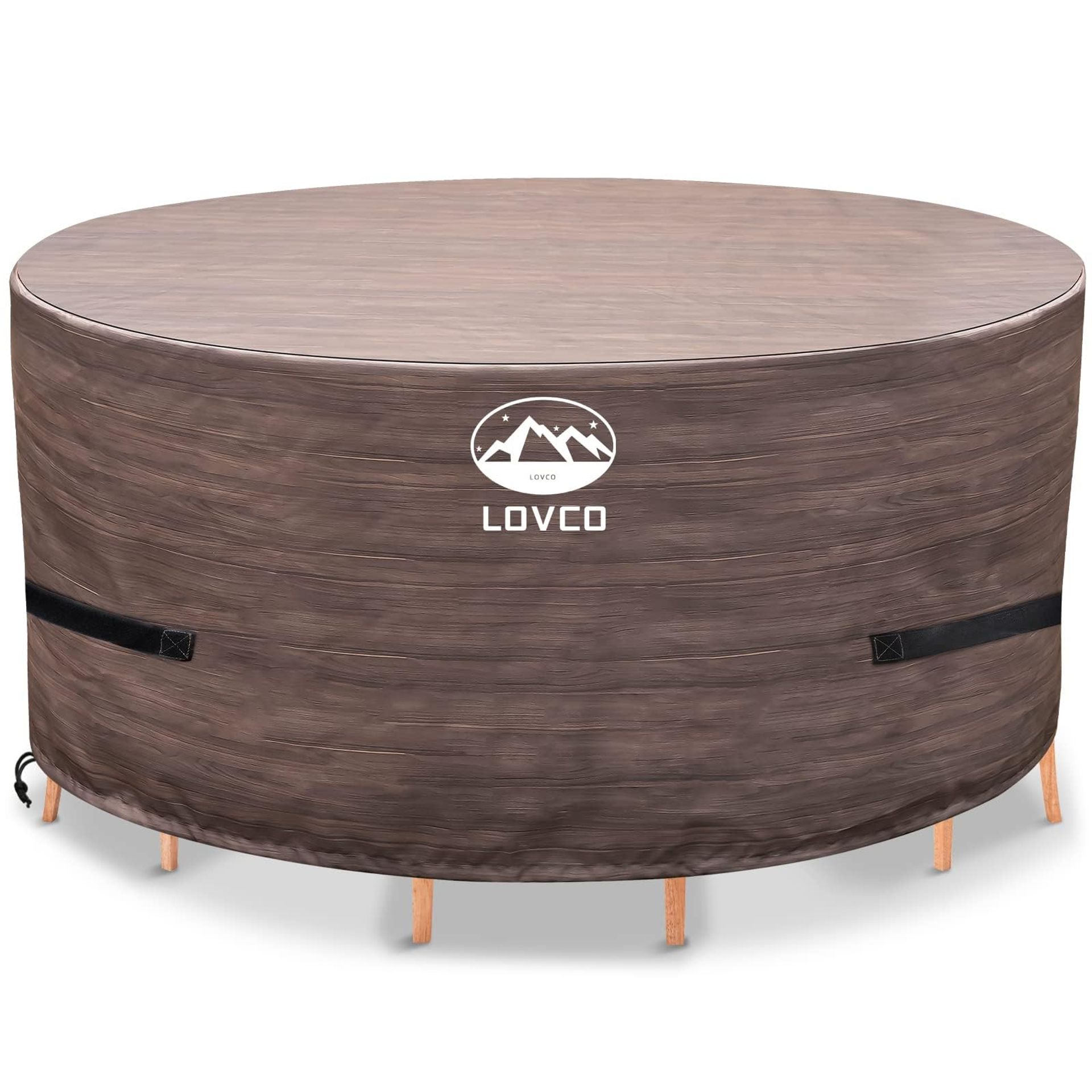 Outdoor Patio Table Cover 600D Heavy Duty Waterproof UV Resistant PU Coated - Brown 72"DIA x 28"H