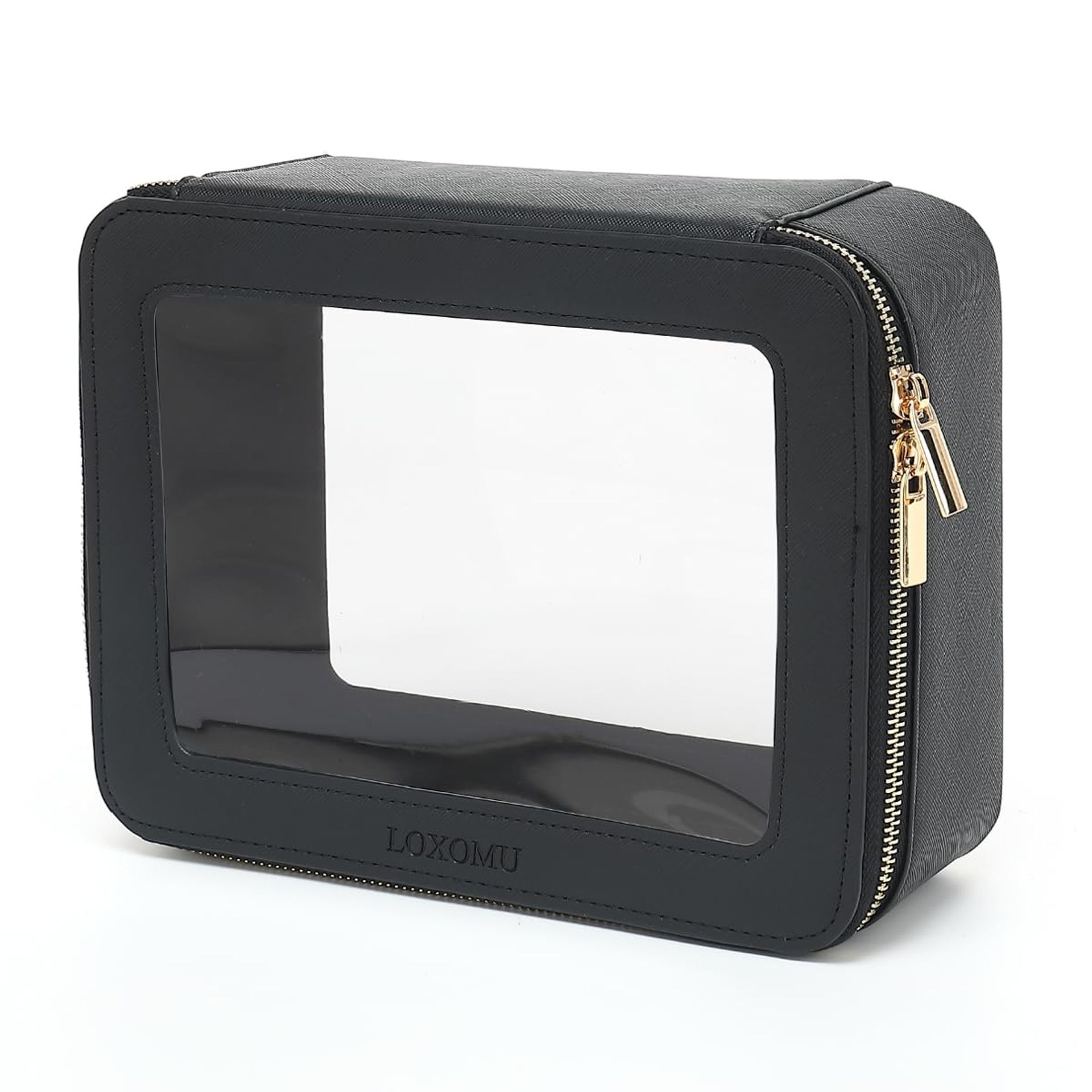 Clear Makeup Bag Travel Toiletry Organiser Transparent Cosmetic Storage Case for Women - Black M