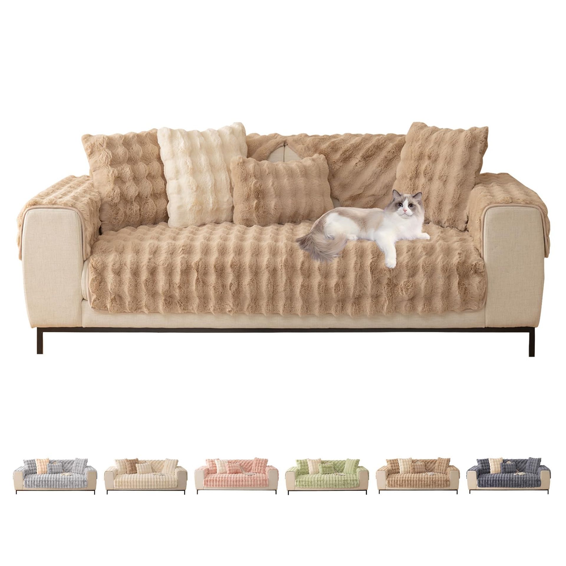 Sofa Covers for 1–4 Seater Couches, Thick L-Shape Chaise Slipcover, Furniture Protector for Living Room - Super Soft Light Coffee