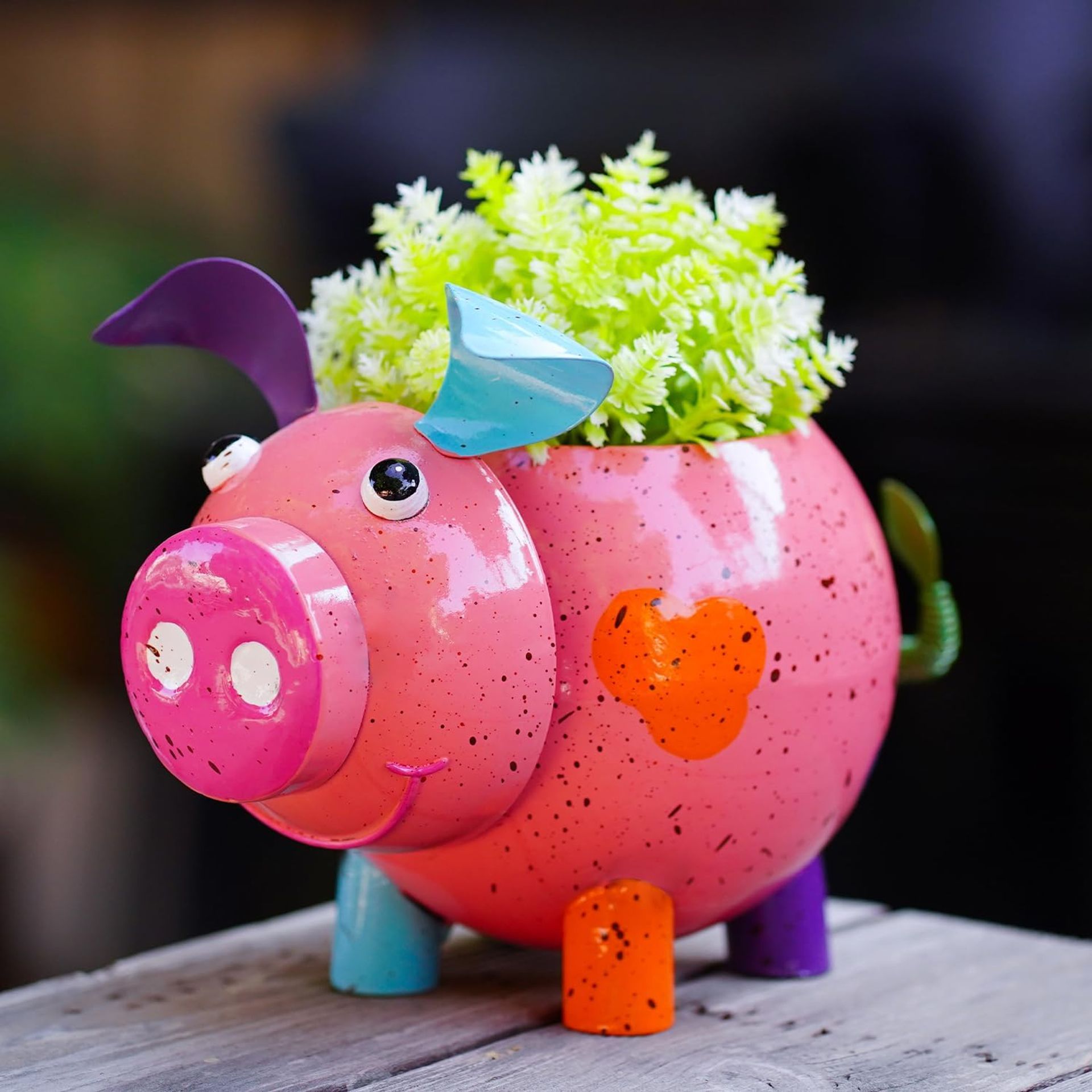 Cartoon Pig Metal Plant Pot Cute Decorative Planter with Drainage for Mini Cactus, Succulents or Air Ferns - Pig
