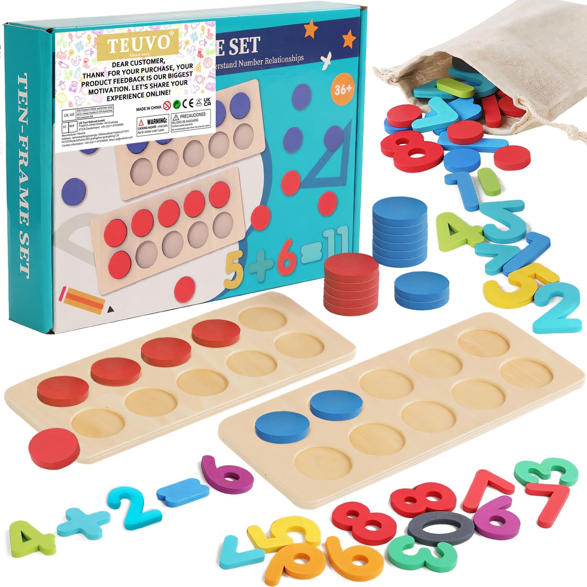 Wooden Montessori Counting Peg Board Educational Maths Toy for Kids 3+ - Navy Blue and Red Small