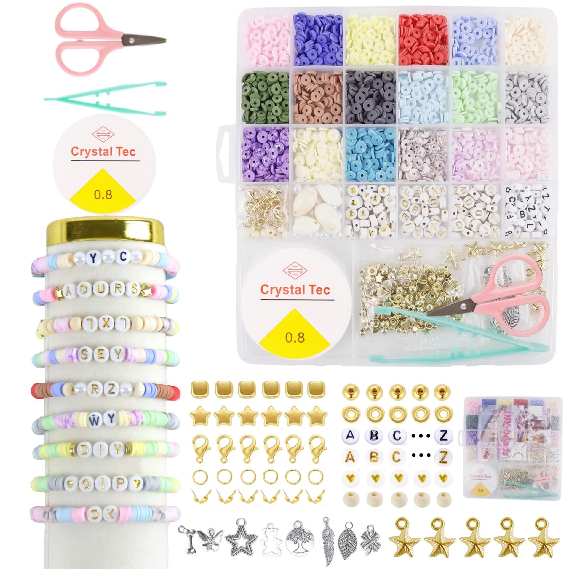 Filltown 4800pcs Light Colour Clay Beads Bracelet Kit - DIY Friendship & Jewellery Making