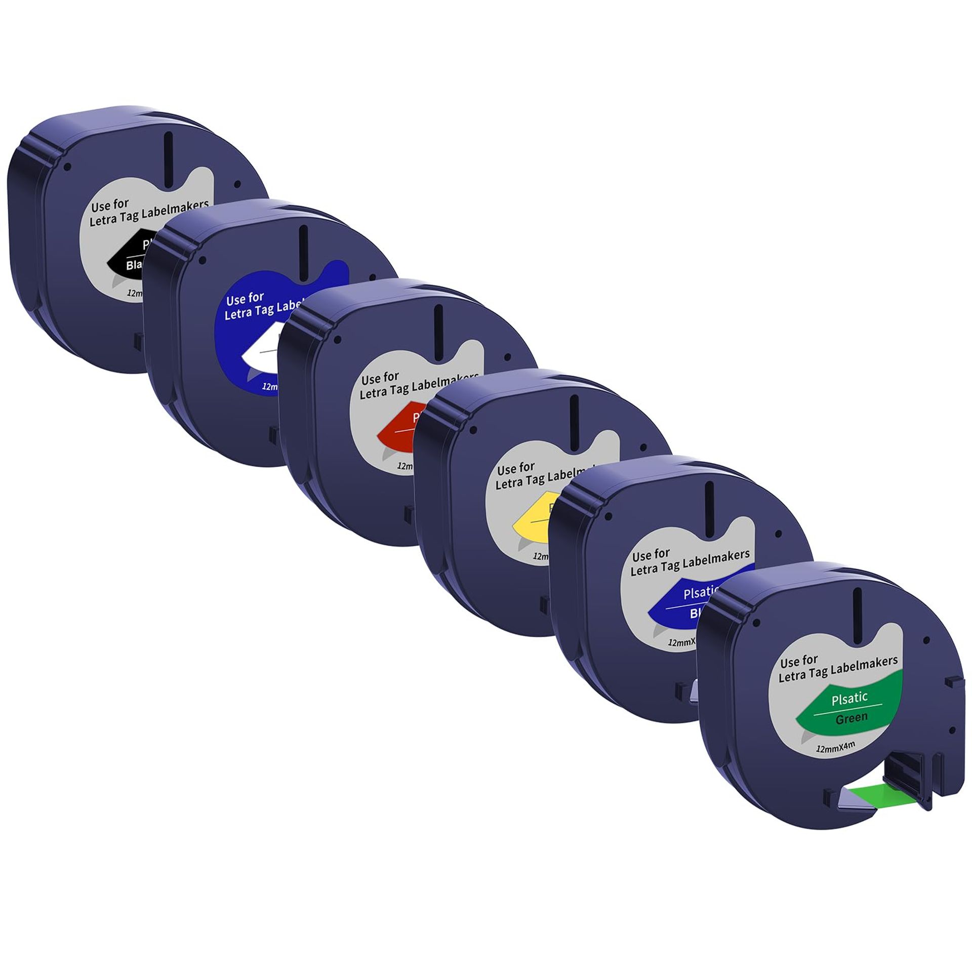 Weipto 12mm x 4m Label Tapes for Dymo LetraTag, Multi-Colour Pack of 6 - Bargain Price!