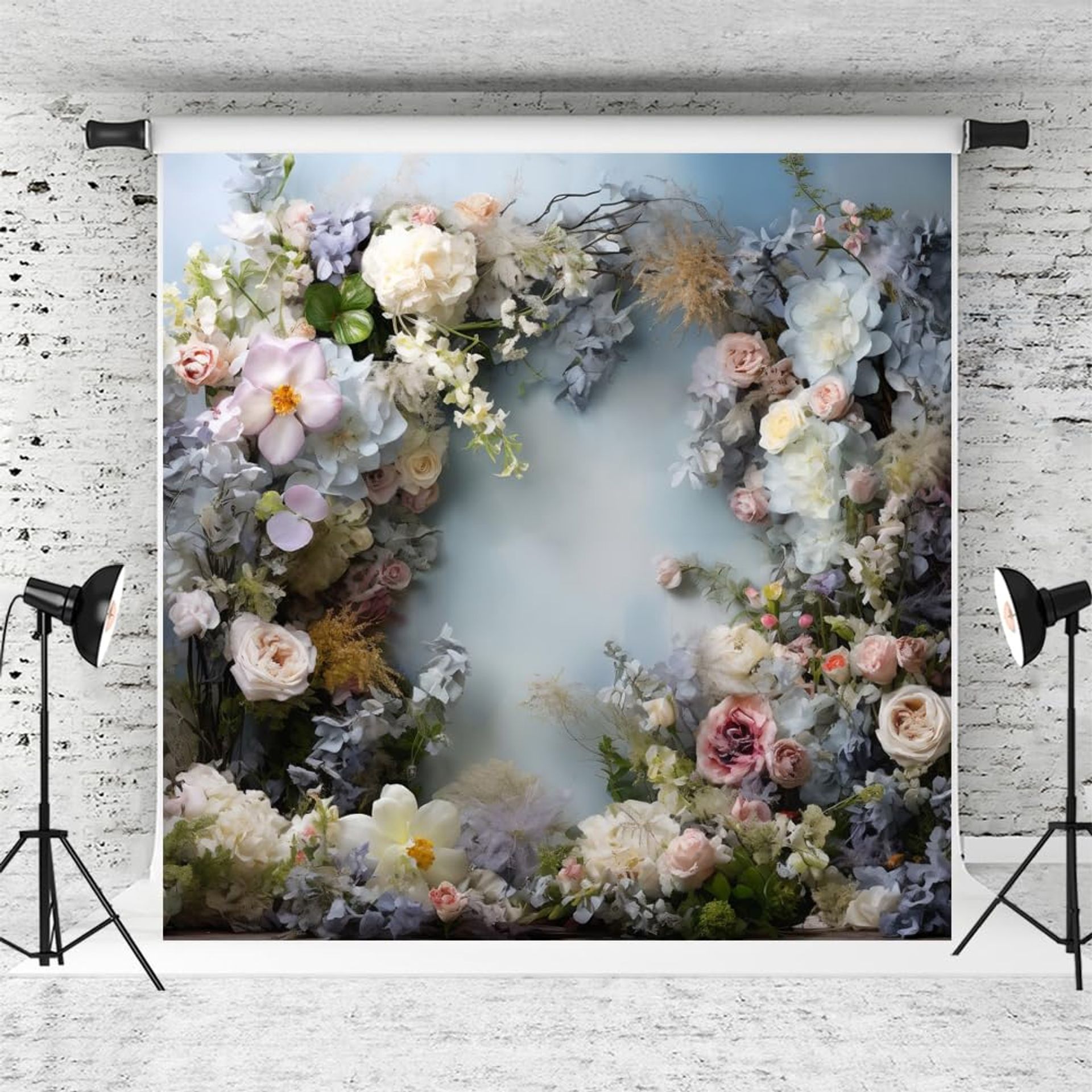 Photography Backdrop Blue Abstract Flower Pattern Microfibre Portrait Background for Studio Props - Blue 2.2x1.5m