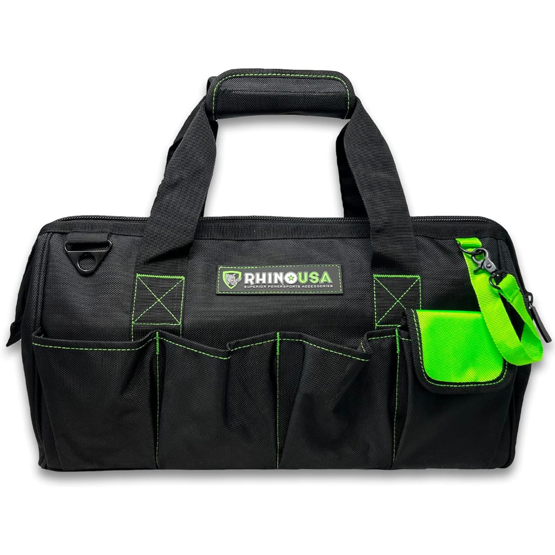 Heavy Duty Tool Bag Wide Mouth Tote with Reinforced Shoulder Strap & Extra Pockets - Black 45cm