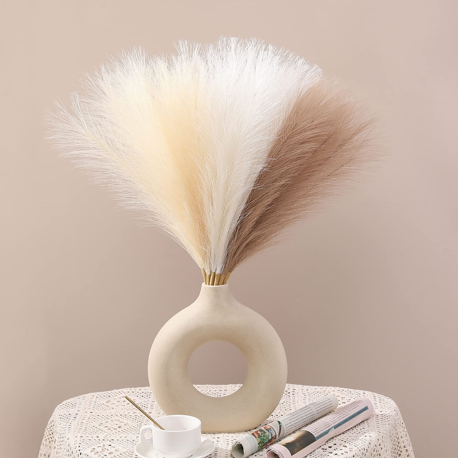 Serwalin 6 Artificial Pampas Grass 45cm - Small White Faux Dried Plant for Home Décor