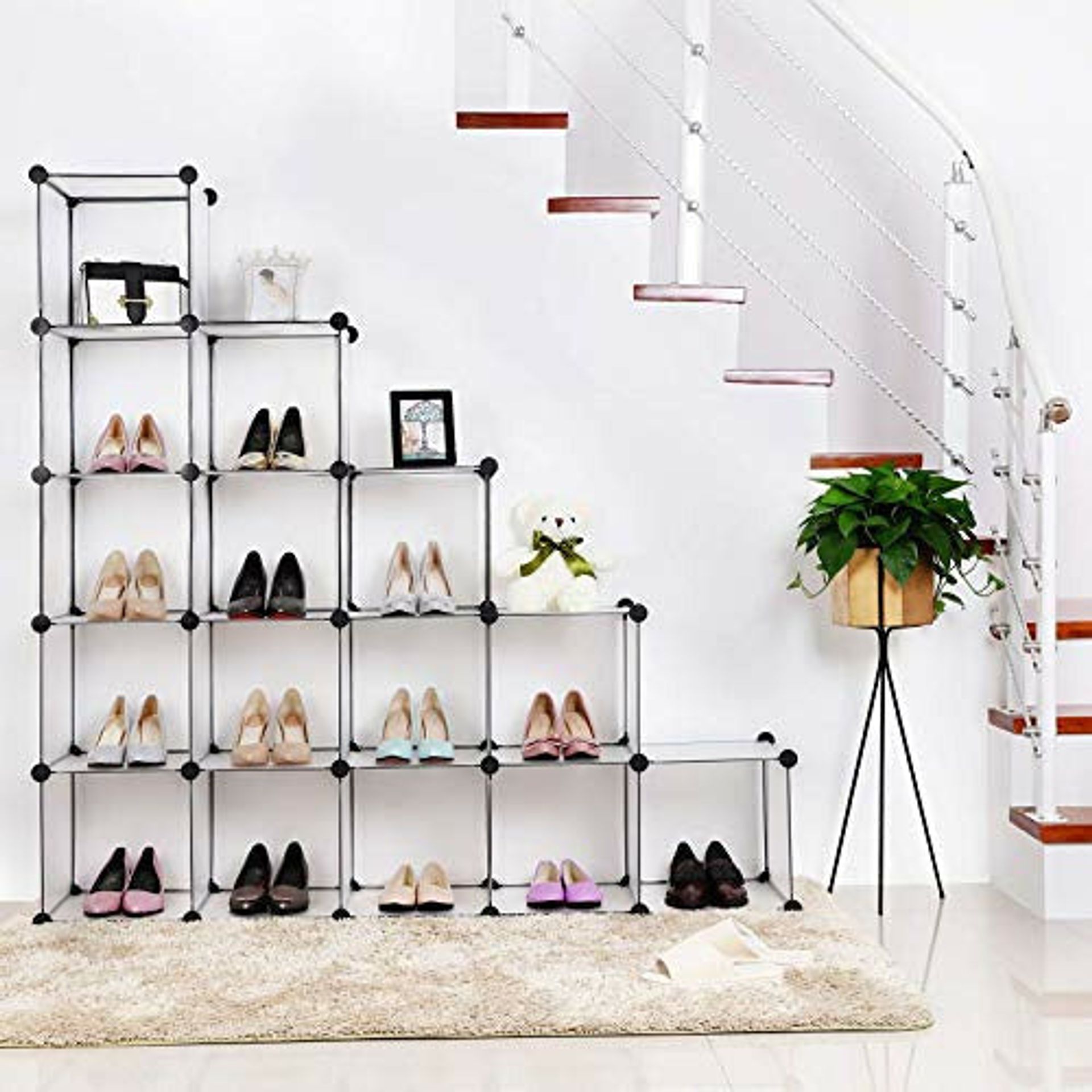 SONGMICS 16-Cube Storage Unit, Shoe Rack, DIY Shelving System, Stackable