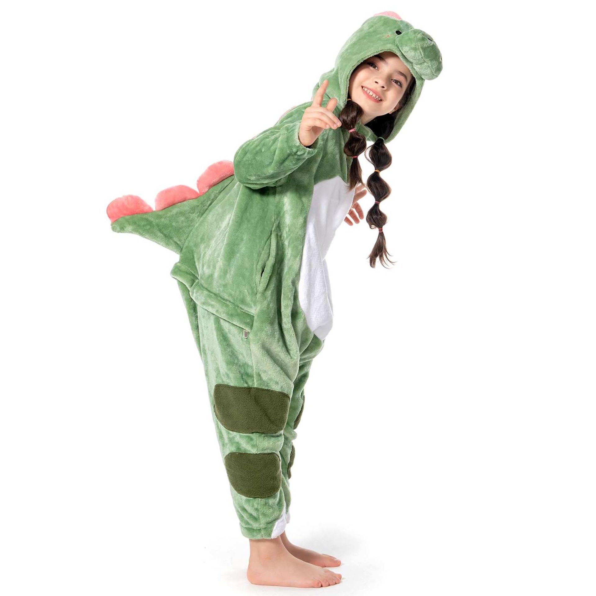 Kids Dinosaur Onesie Costume – Unisex Plush Cosplay Pyjamas for Boys & Girls, Soft One-Piece Sleepwear Age 10-12