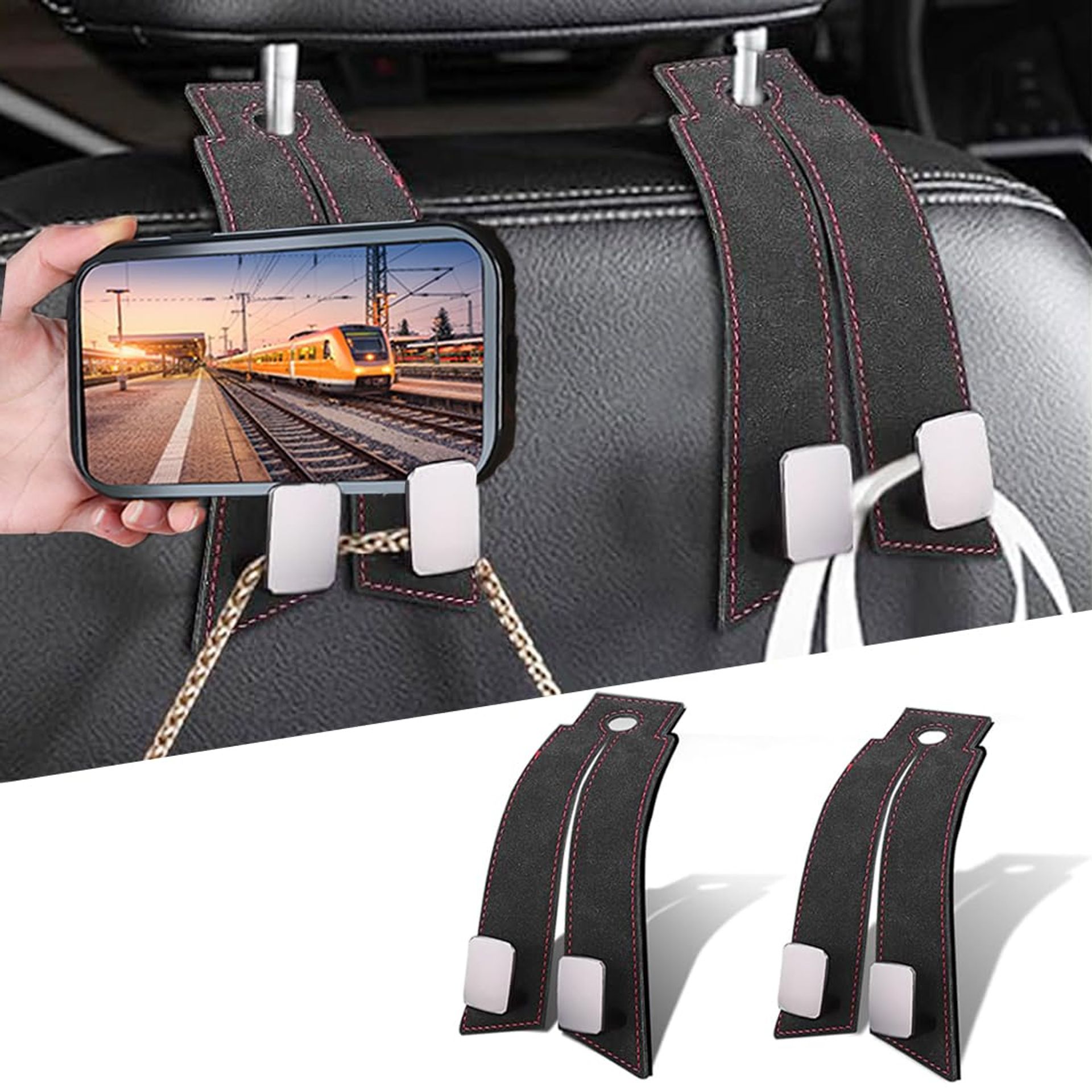 2 Pcs Black Car Seat Back Hooks - Organise Bags & Purses with Ease