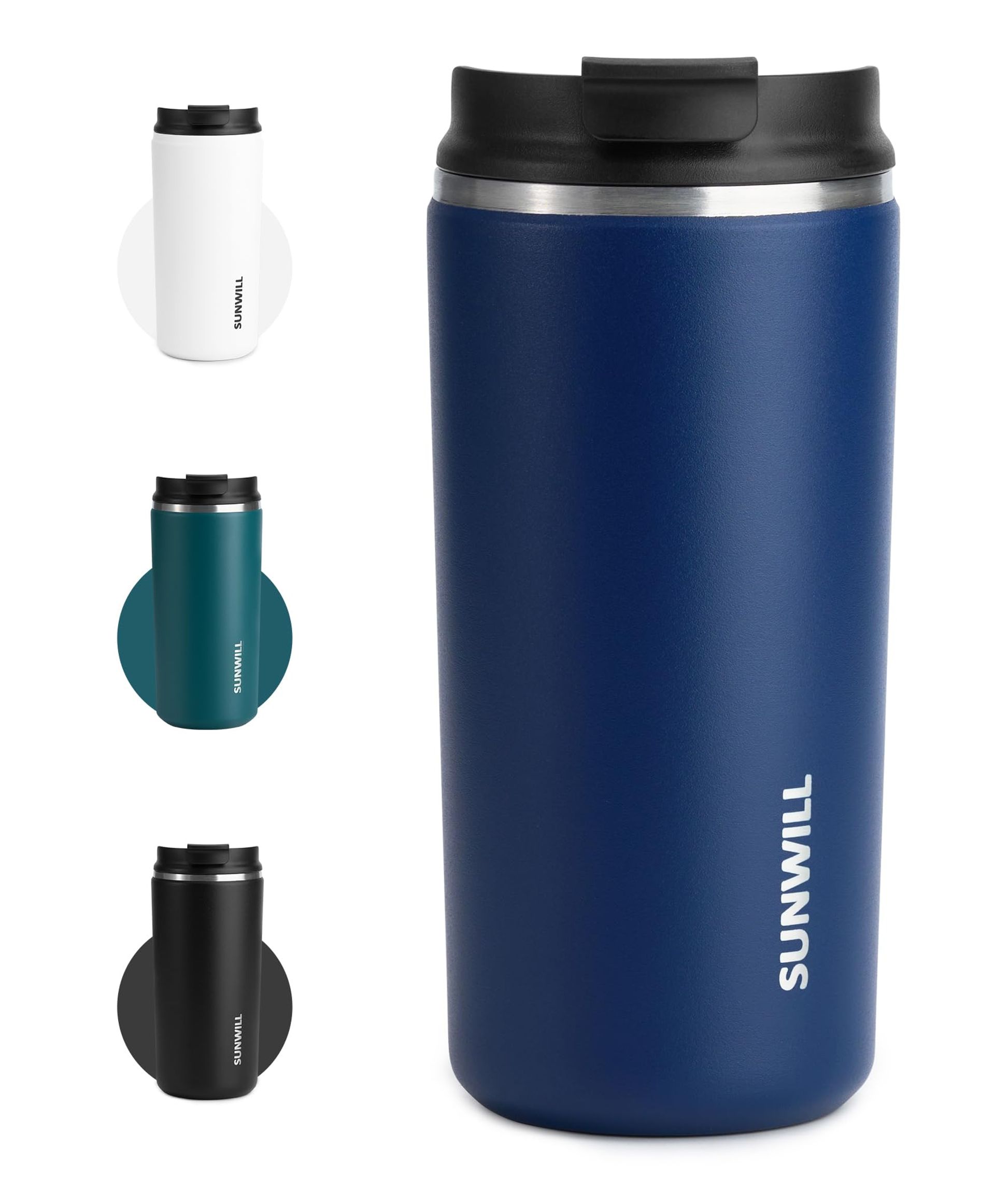 Navy Thermal Coffee Mug 355ml with Leakproof Lid - SUNWILL Travel Cup