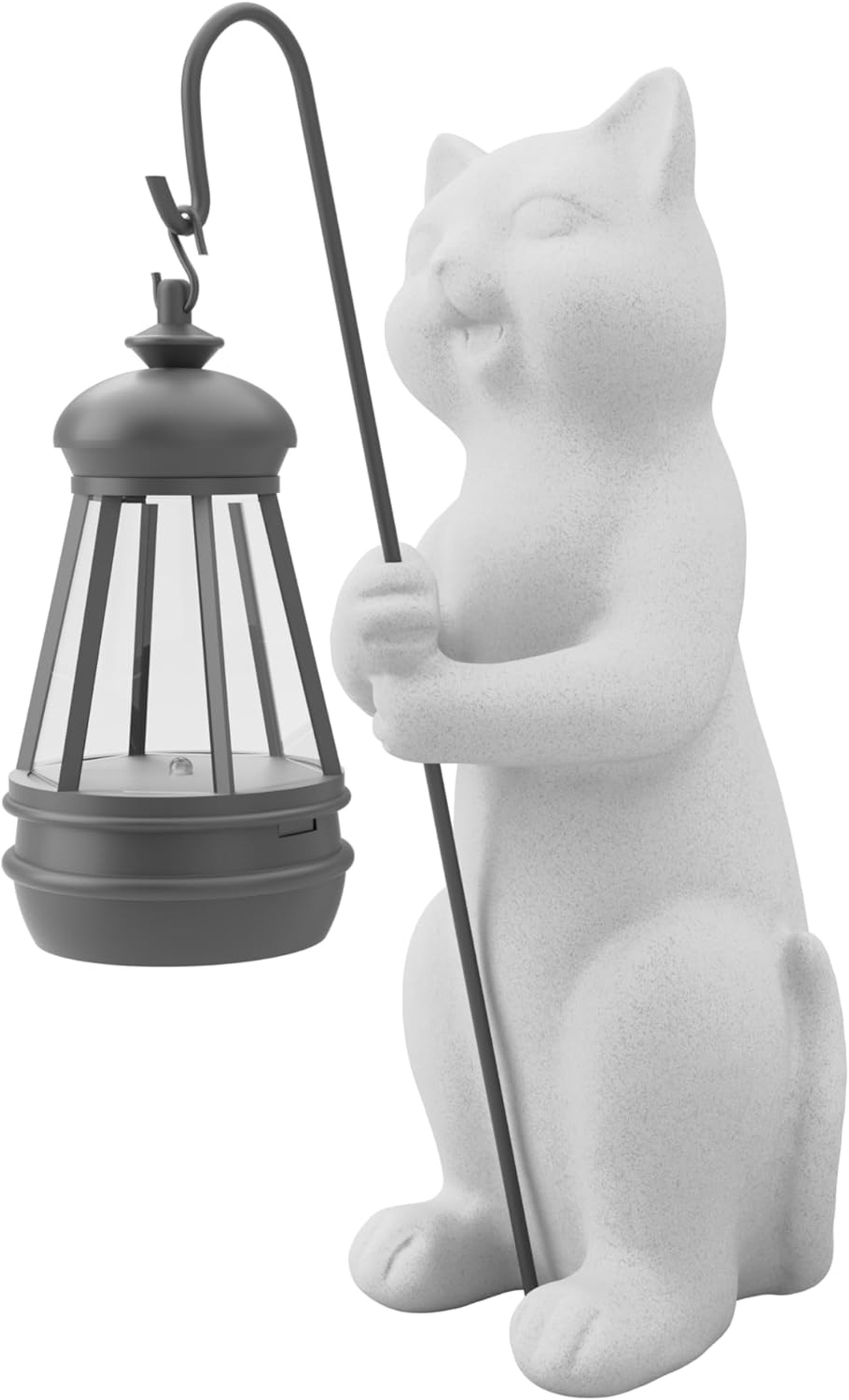 Solar Powered Cat Garden Statue Light, 10 Inch Waterproof Outdoor Resin Ornament for Patio, Lawn, Balcony & Courtyard Décor