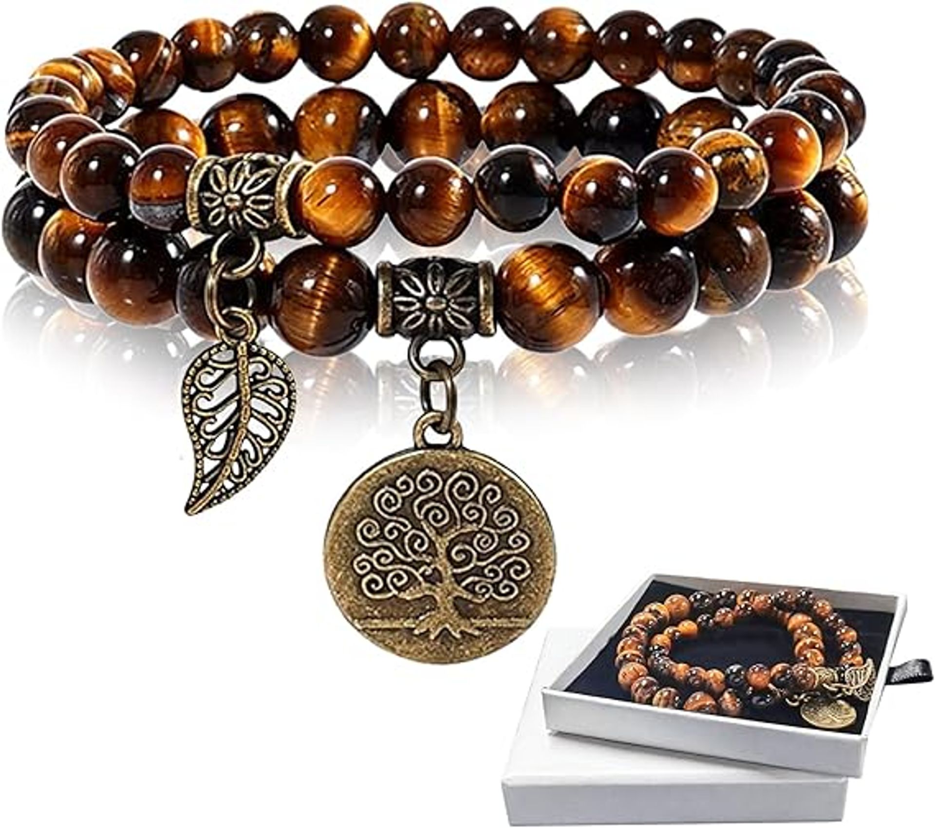 2 PCS Moss Agate Stone Bracelet Set - Crystal Healing Beads, Reiki Gemstone Yoga Meditation for Men & Women