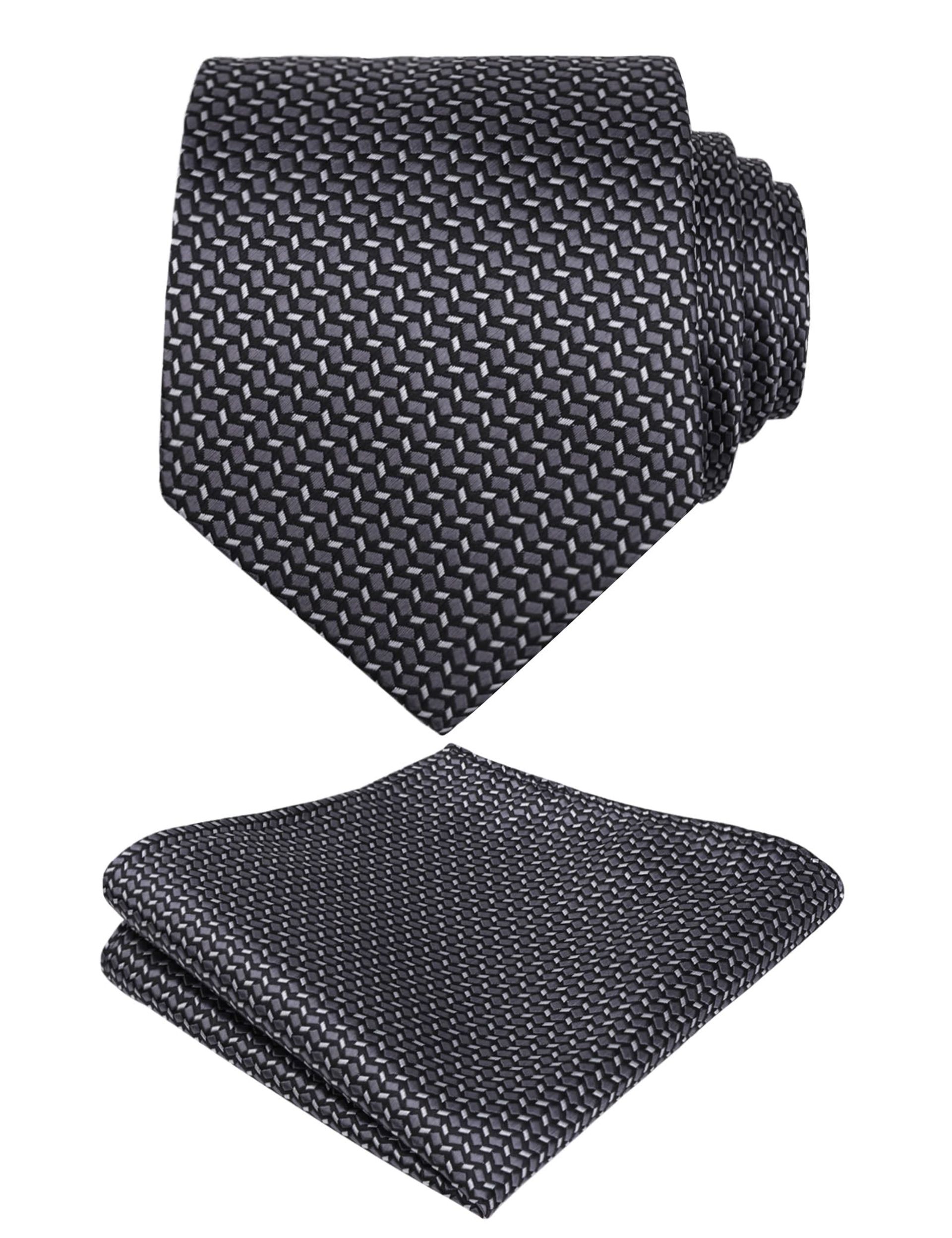 Alizeal Men's Geometric Pattern Tie & Hanky Set, Dark Grey - Perfect for Weddings & Business