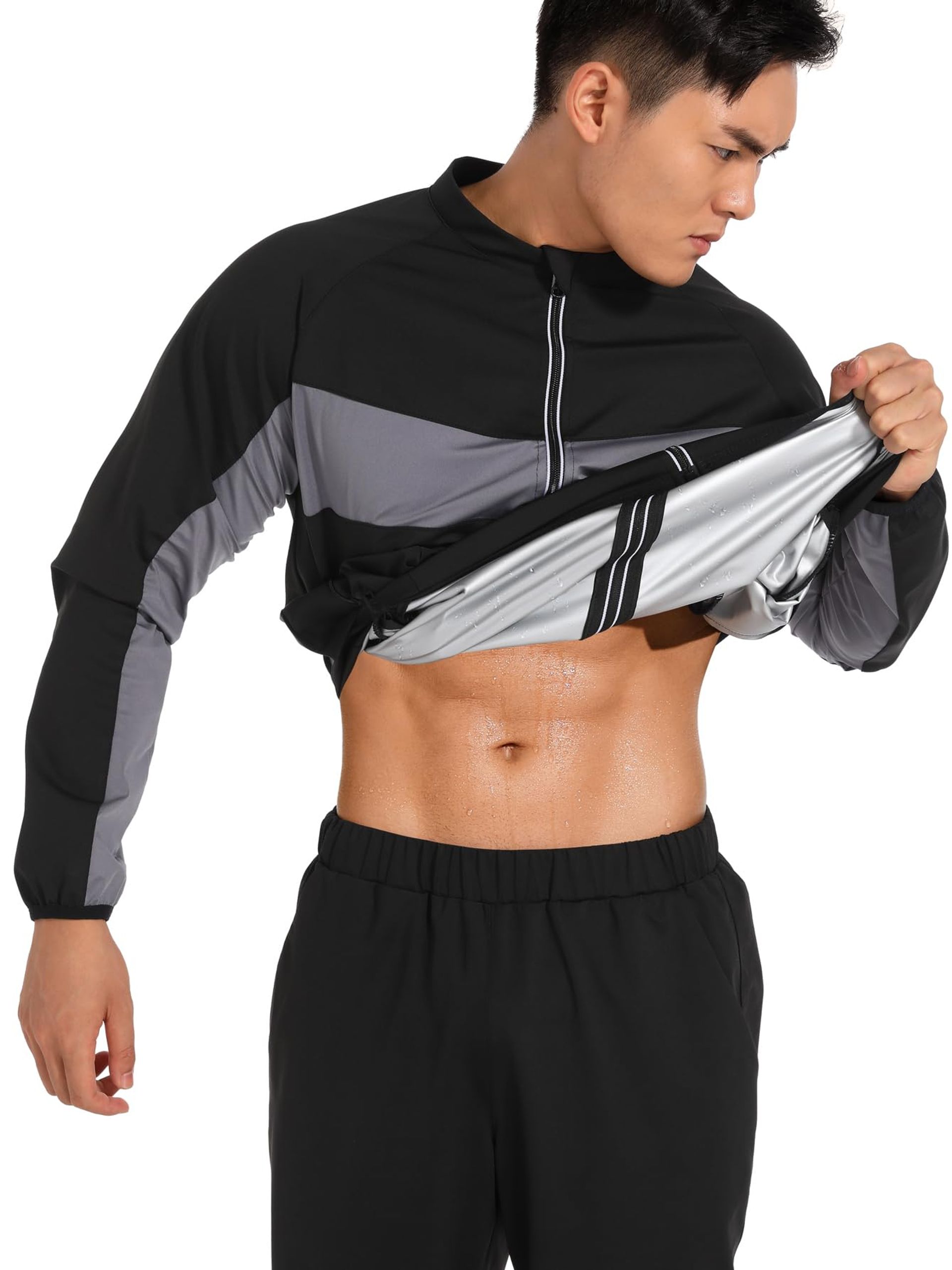 Men's Long Sleeve Sauna Sweat Jacket with Zipper – Increases Calorie Burn & Boosts Workouts