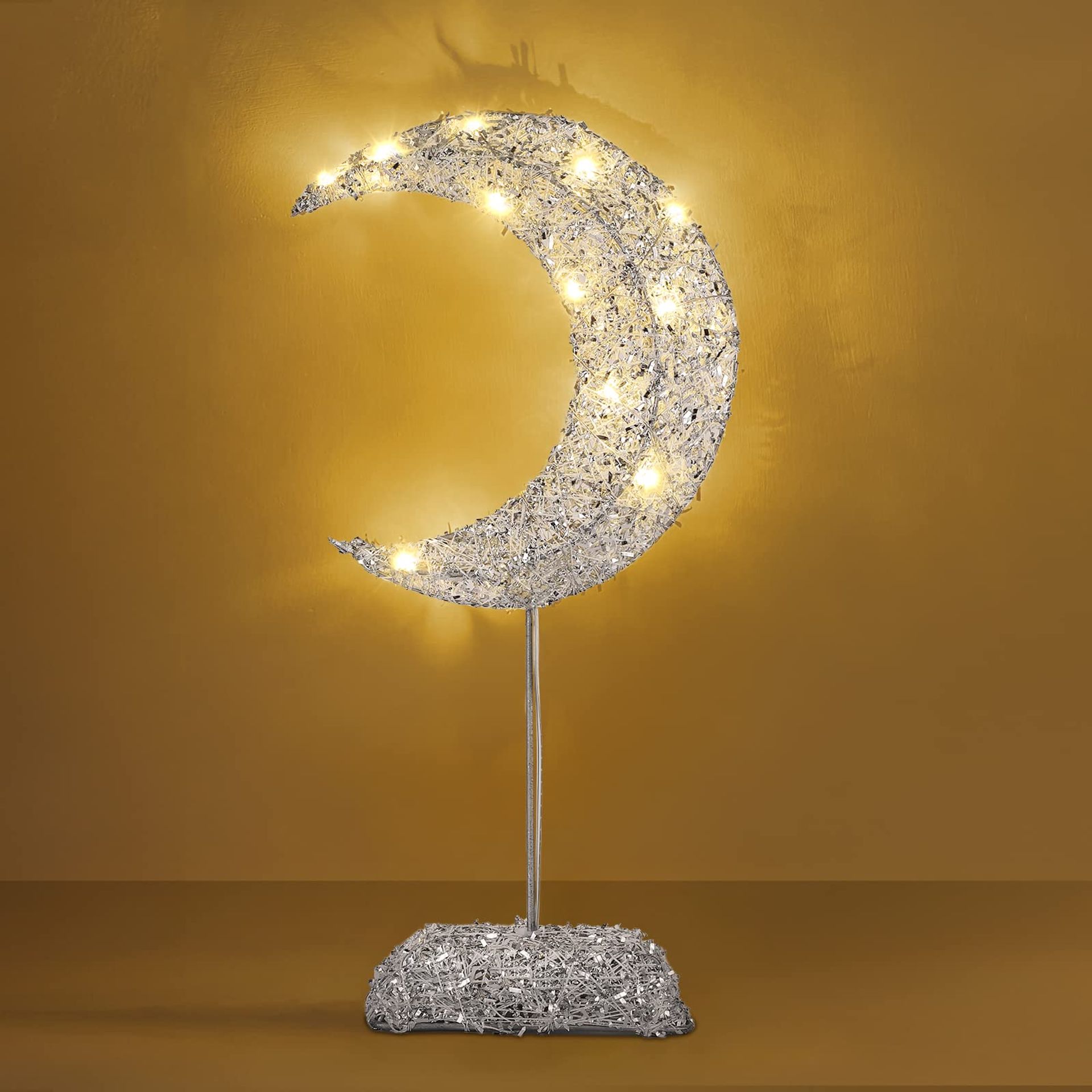 Moon Shape Decorative Table Lamp - Battery Powered LED Crescent Light for Home & Bedroom, White