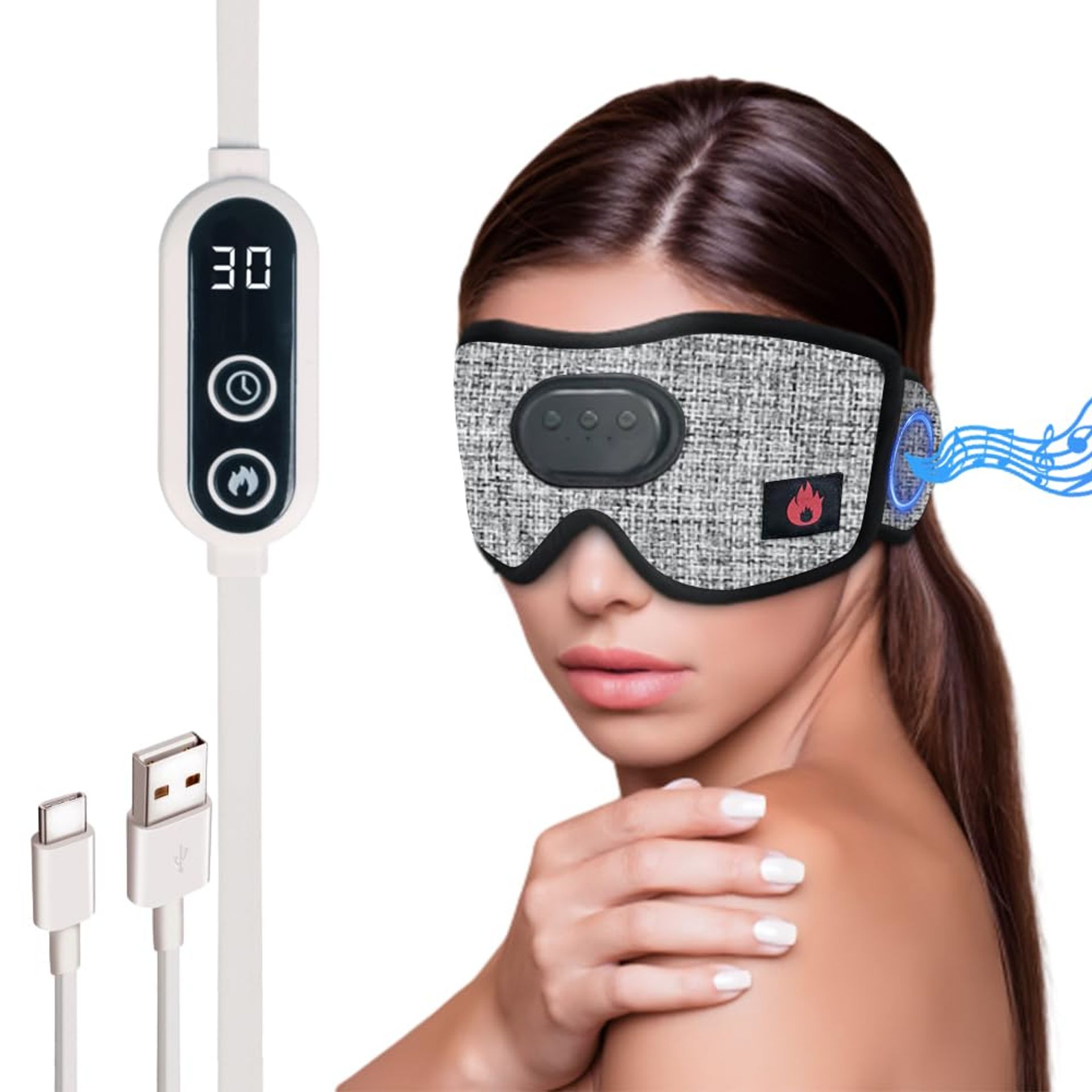 Joythink Bluetooth Sleep Mask Headphones Heated Eye Mask, Reusable Washable Adjustable Warm Hot Compress Eye Mask for Sleeping Relaxation, Relieve Eye Stress Dry Eyes