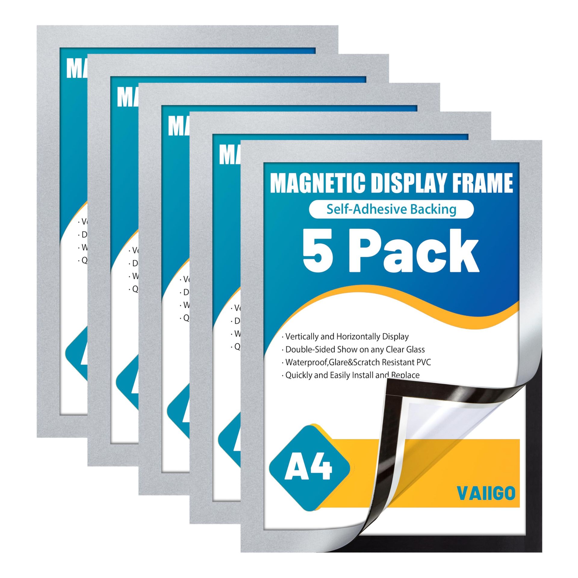 A4 Self Adhesive Magnetic Display Frame, Silver - Perfect for Photos & Documents (2 Pack)